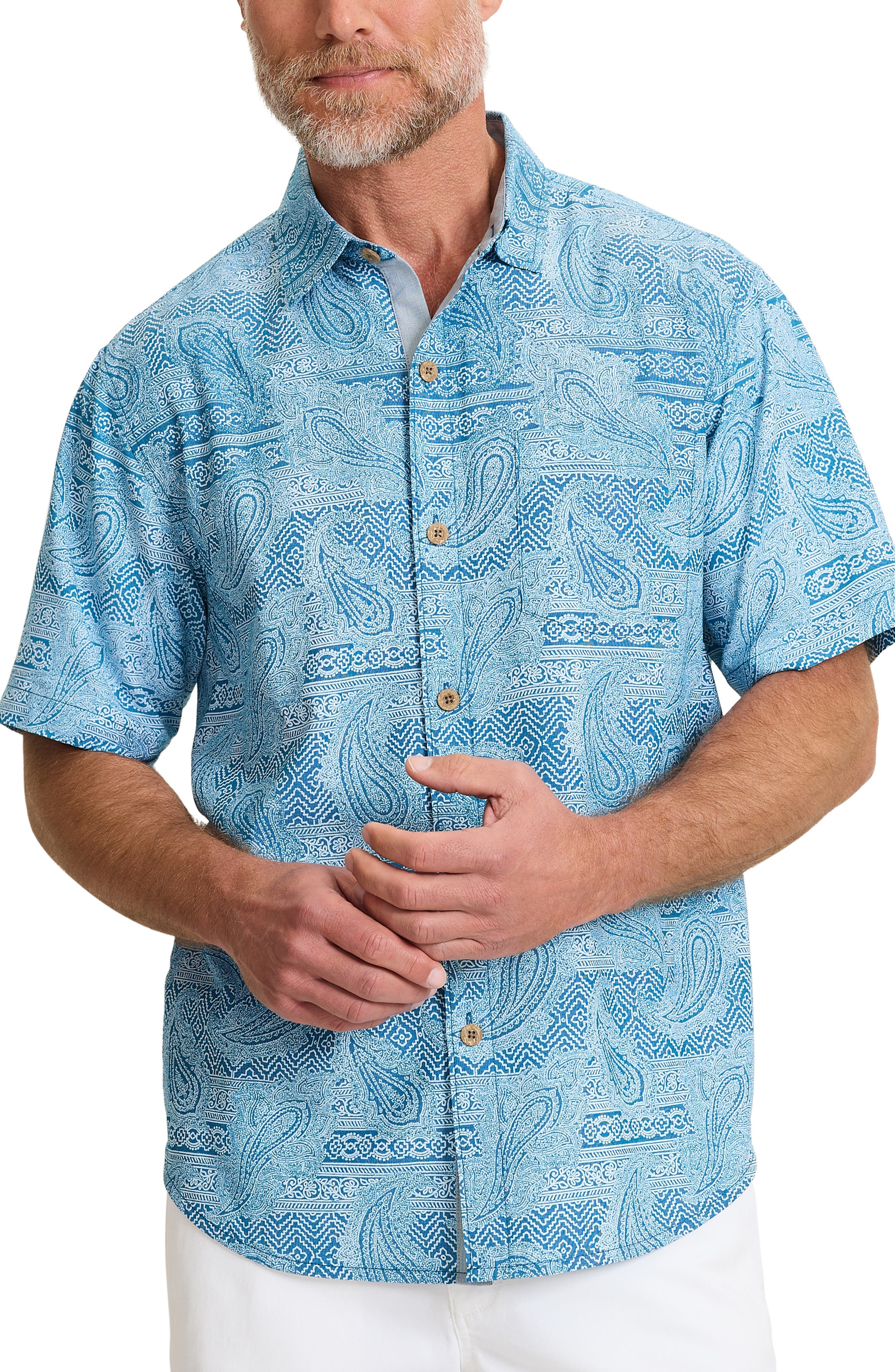 Coastal Ease Azul Falls Bandana Print IslandZone Short Sleeve Button-Up Shirt - image 1