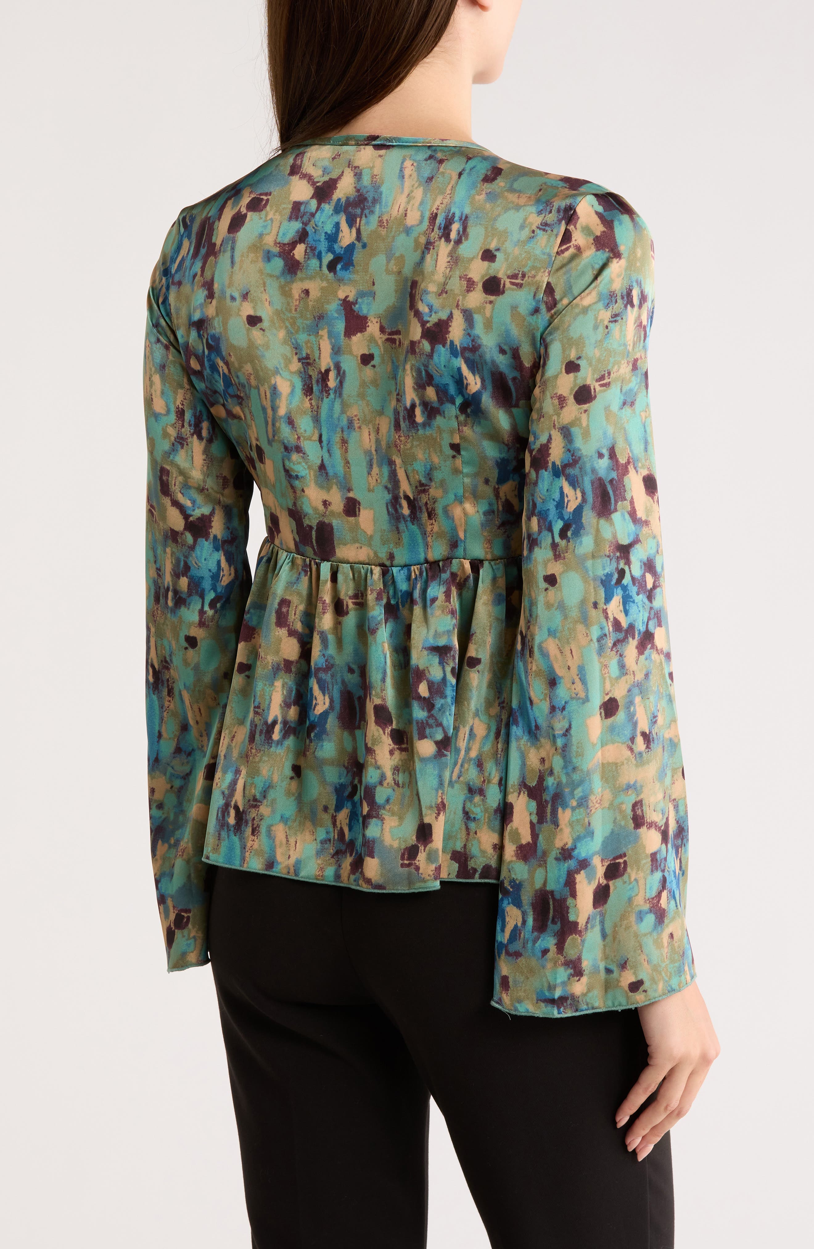 V-Neck Bell Sleeve Print Top - image 2