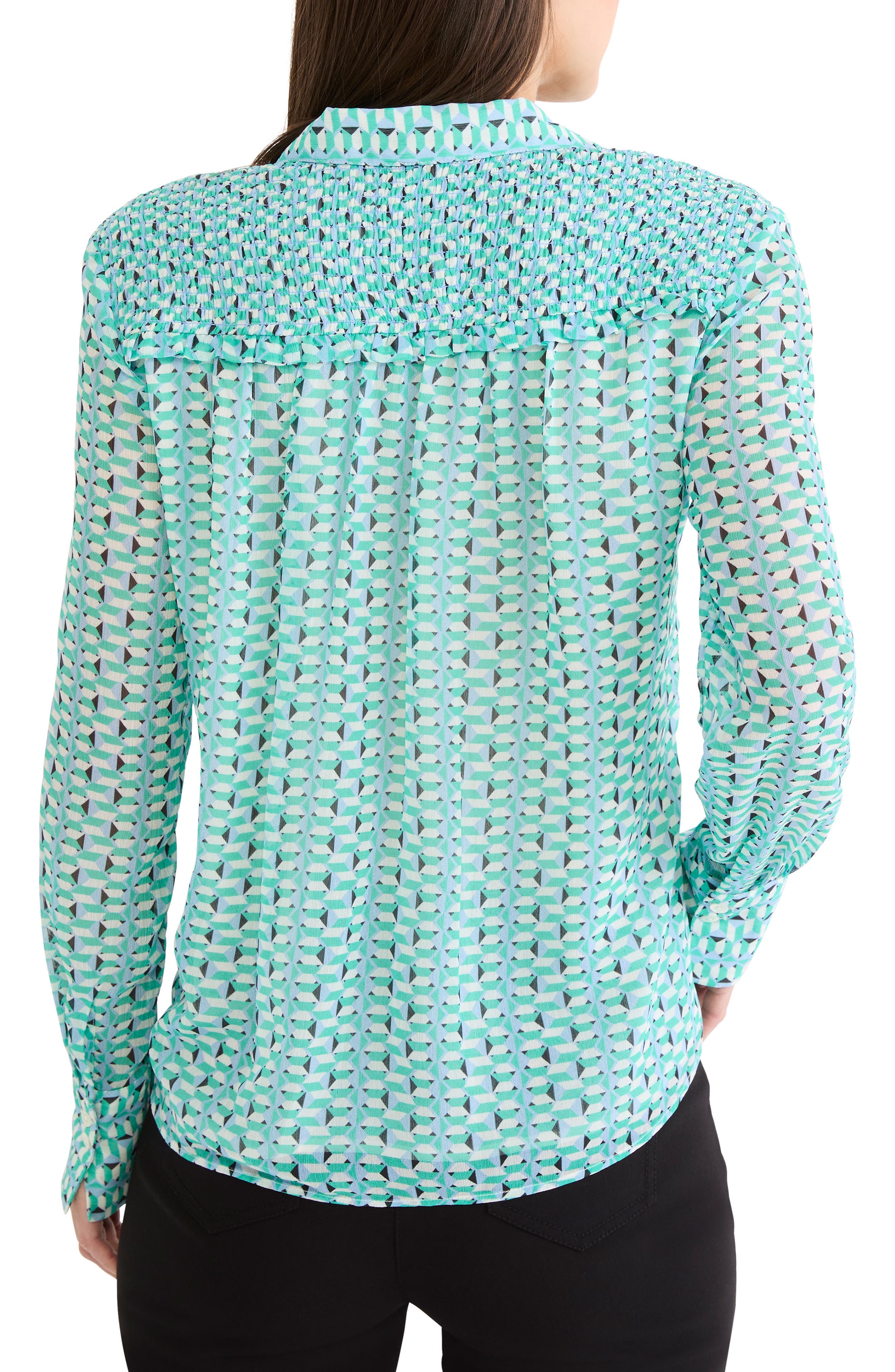 Geo Steps Relaxed FIt Chiffon Button-Up Shirt - image 2
