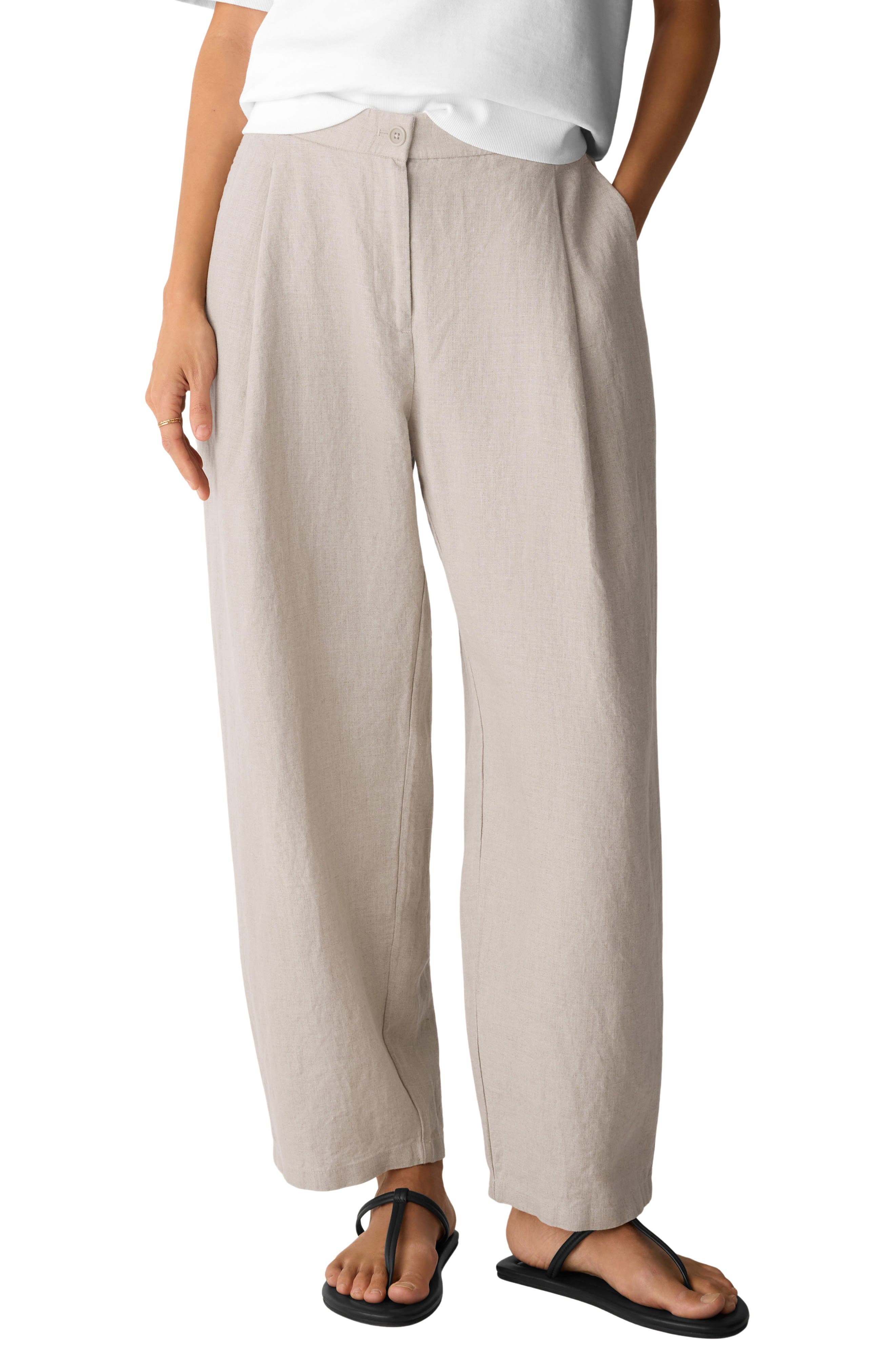 Curved Organic Linen Ankle Pants - image 1