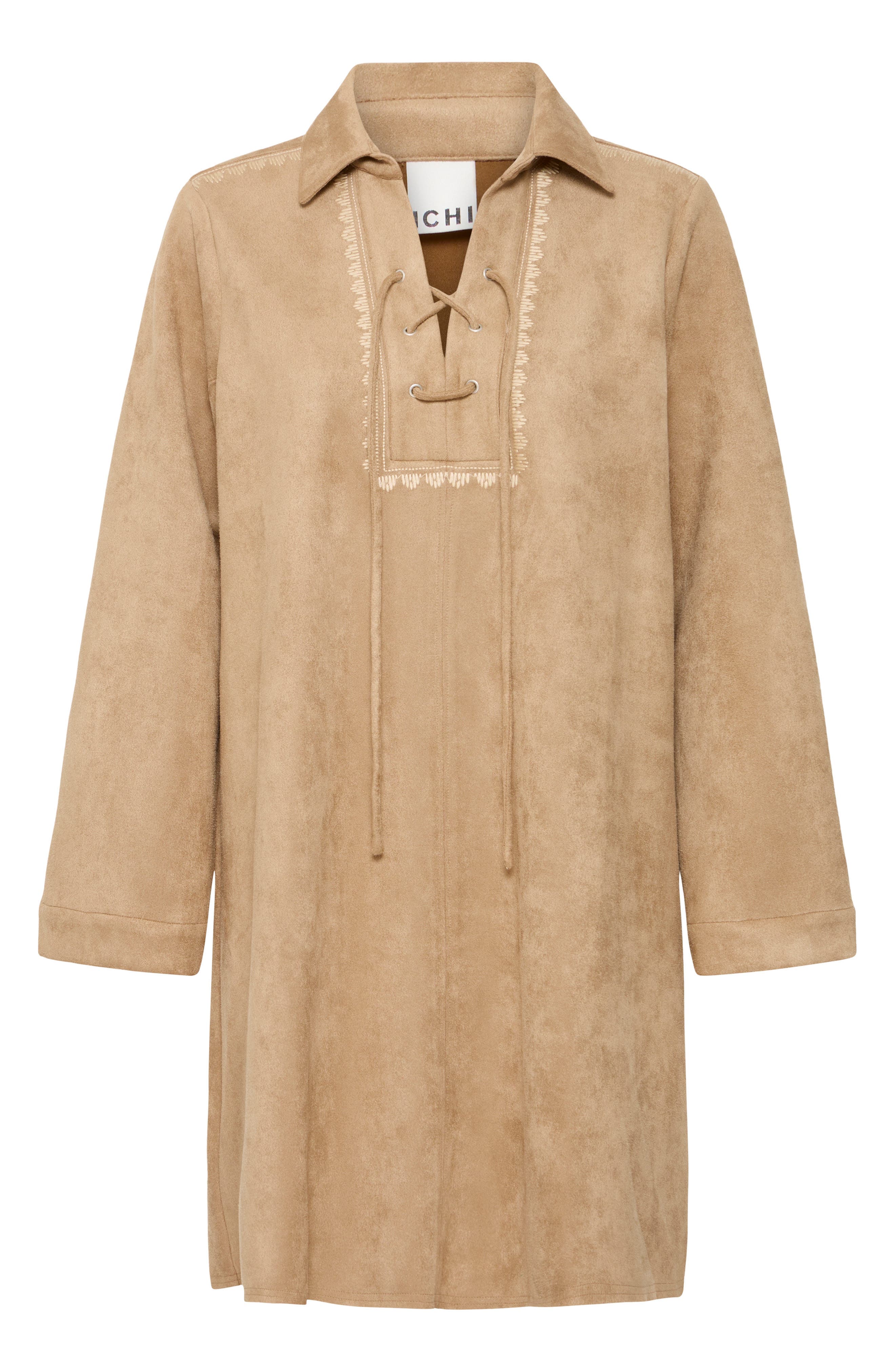 Faux Suede Long Sleeve Shirtdress - image 1