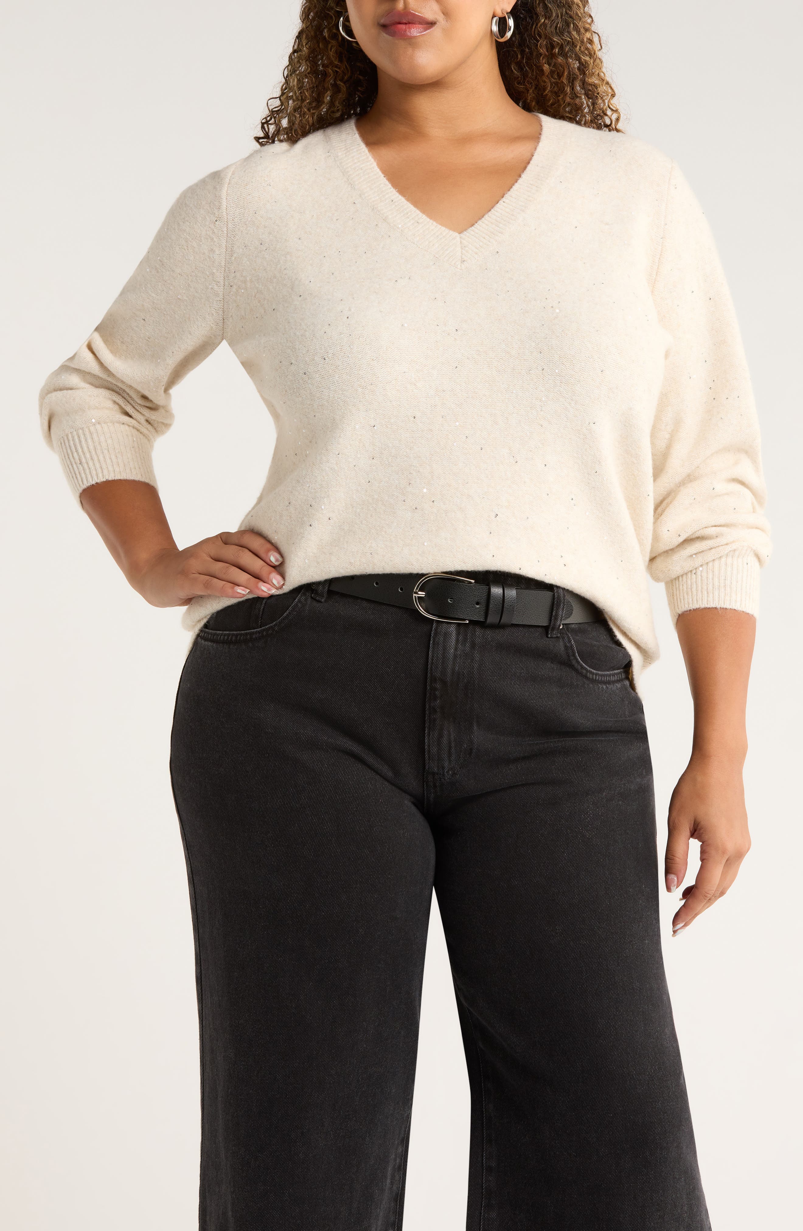 Sequin V-Neck Sweater - image 1