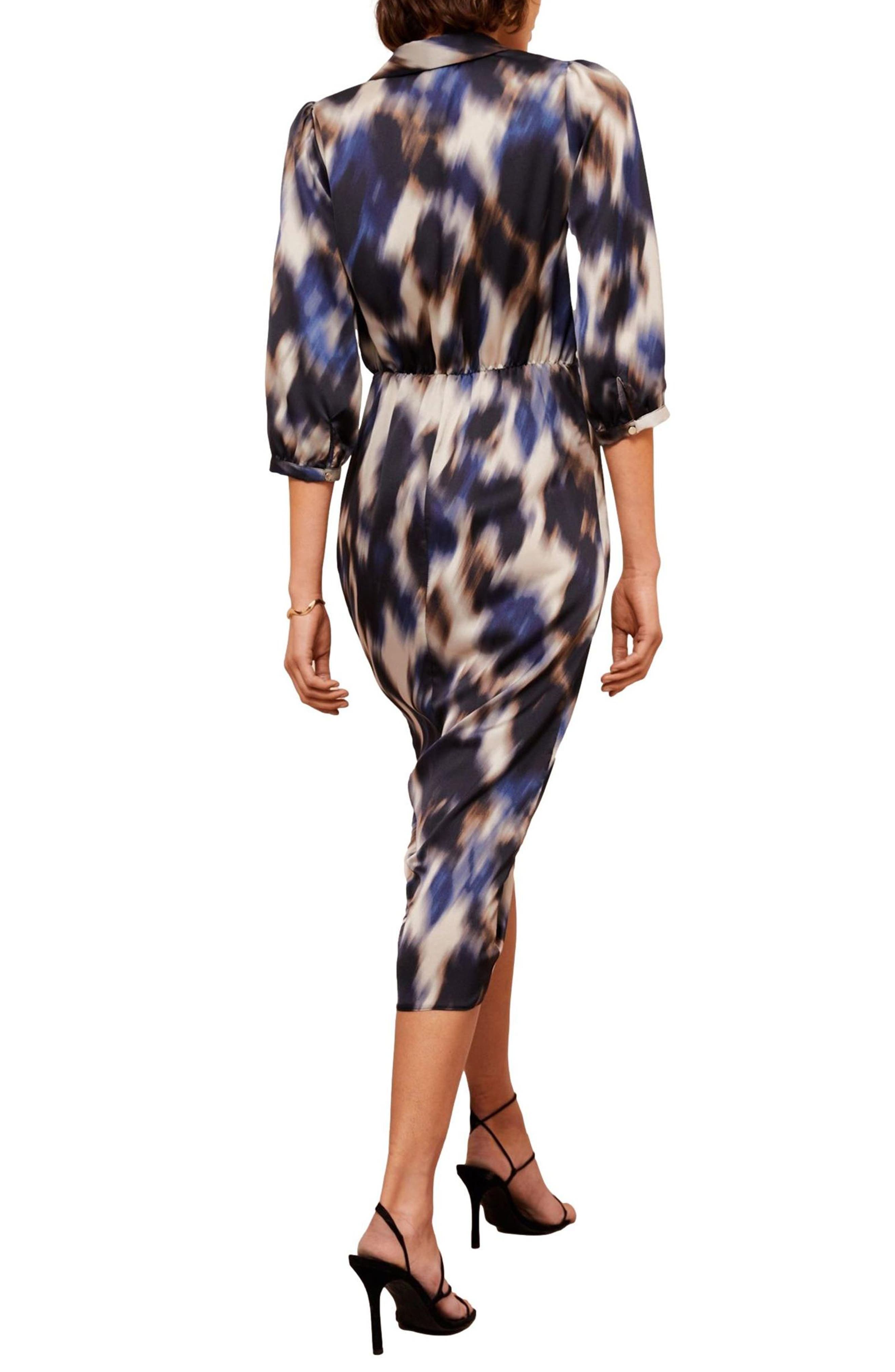 Abstract Print Satin Wrap Midi Dress - image 2