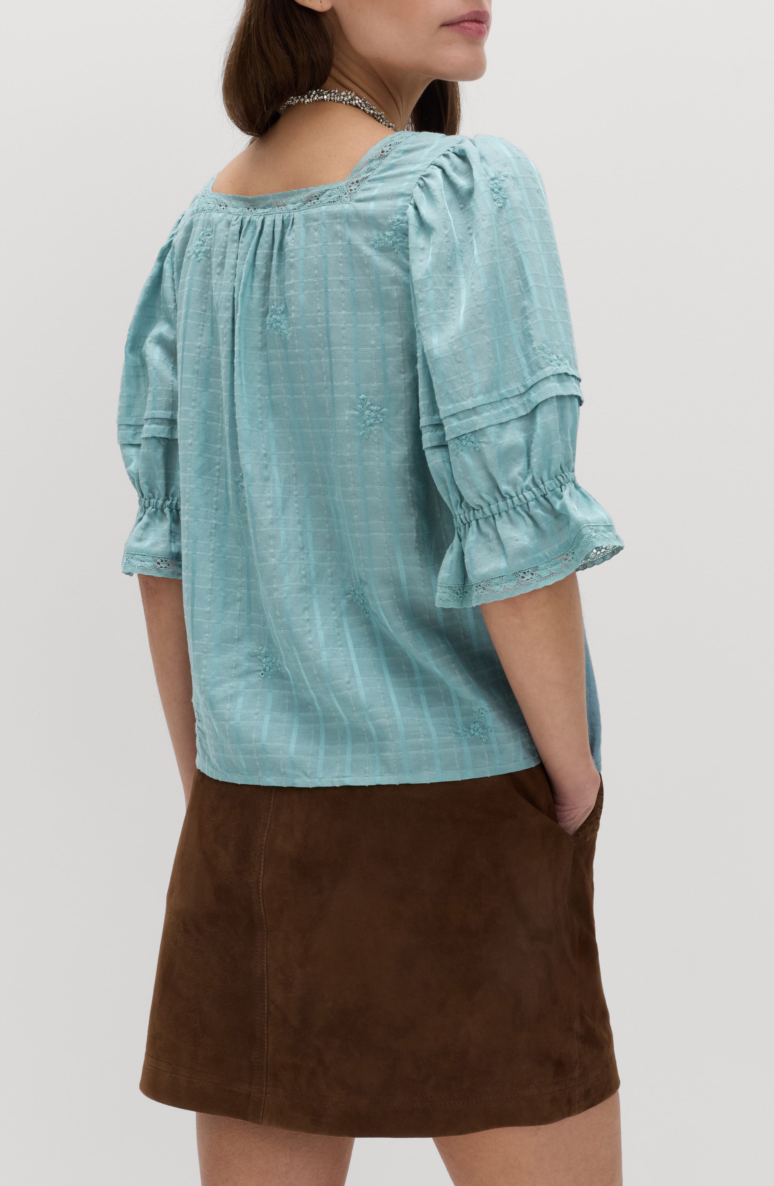Floral Embroidered Lace Trim Button-Up Top - image 4