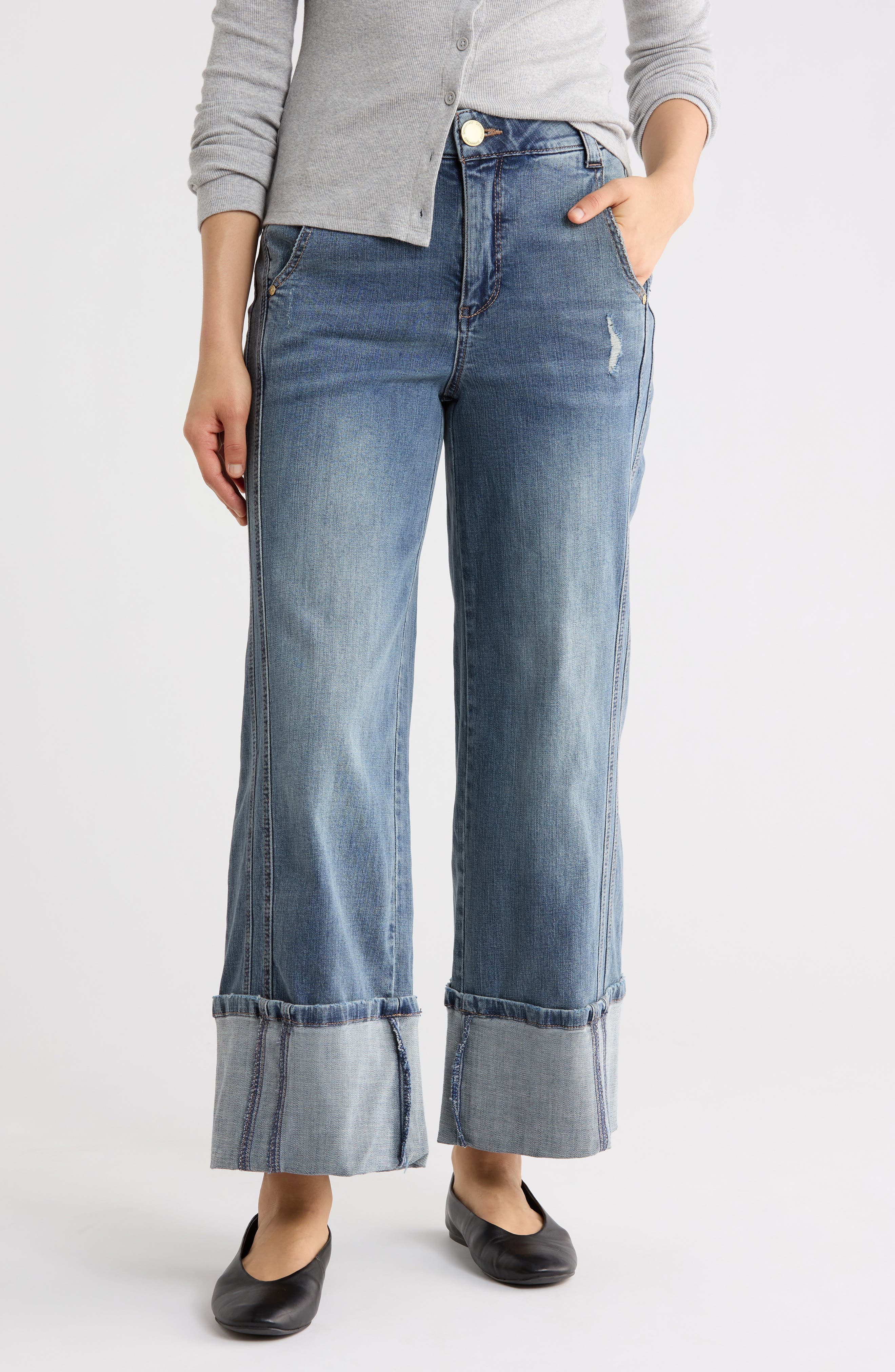 High Waist Cuffed Wide Leg Jeans - image 1