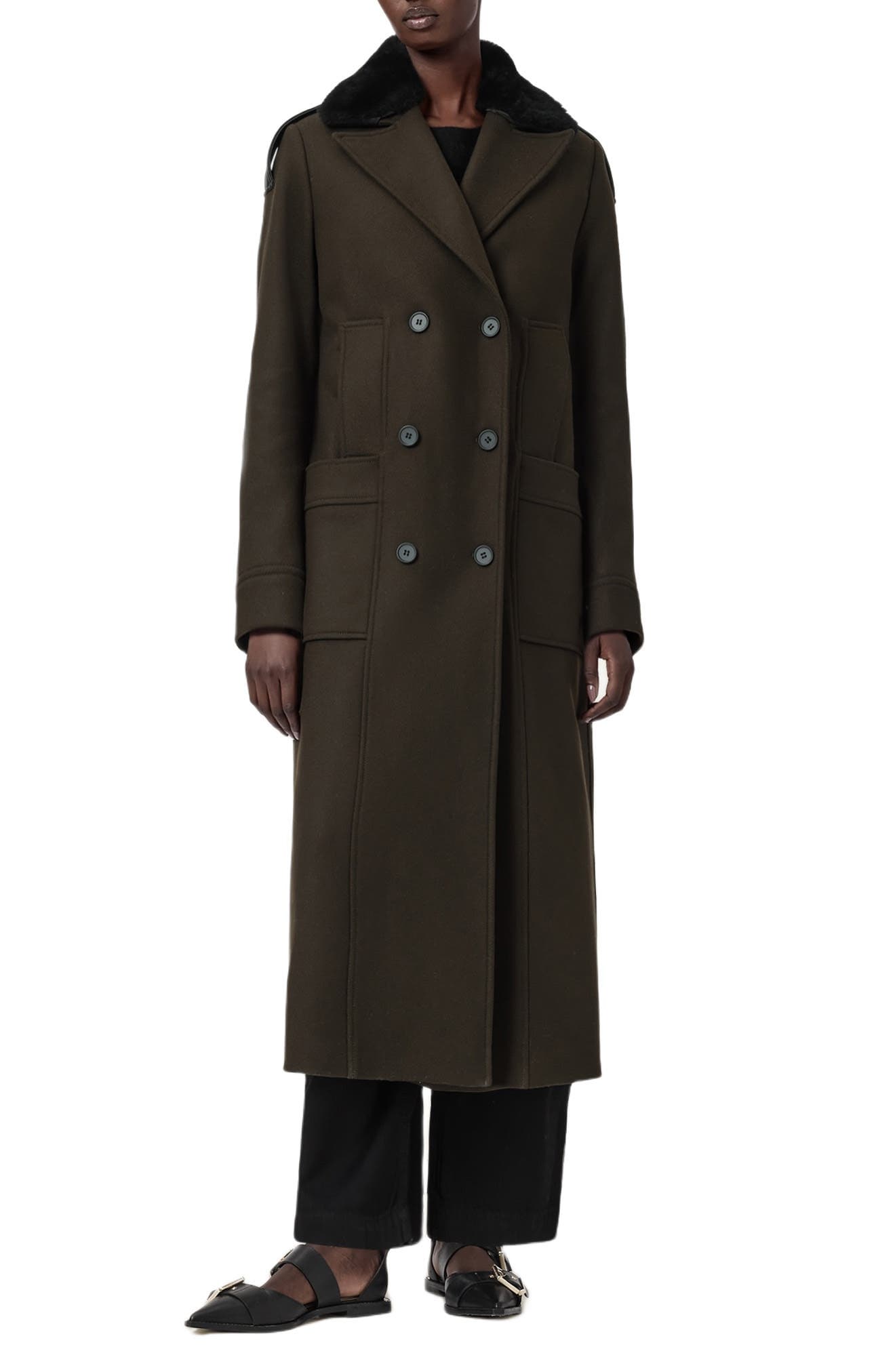 Millie Shearling Collar Wool Blend Long Coat - image 1
