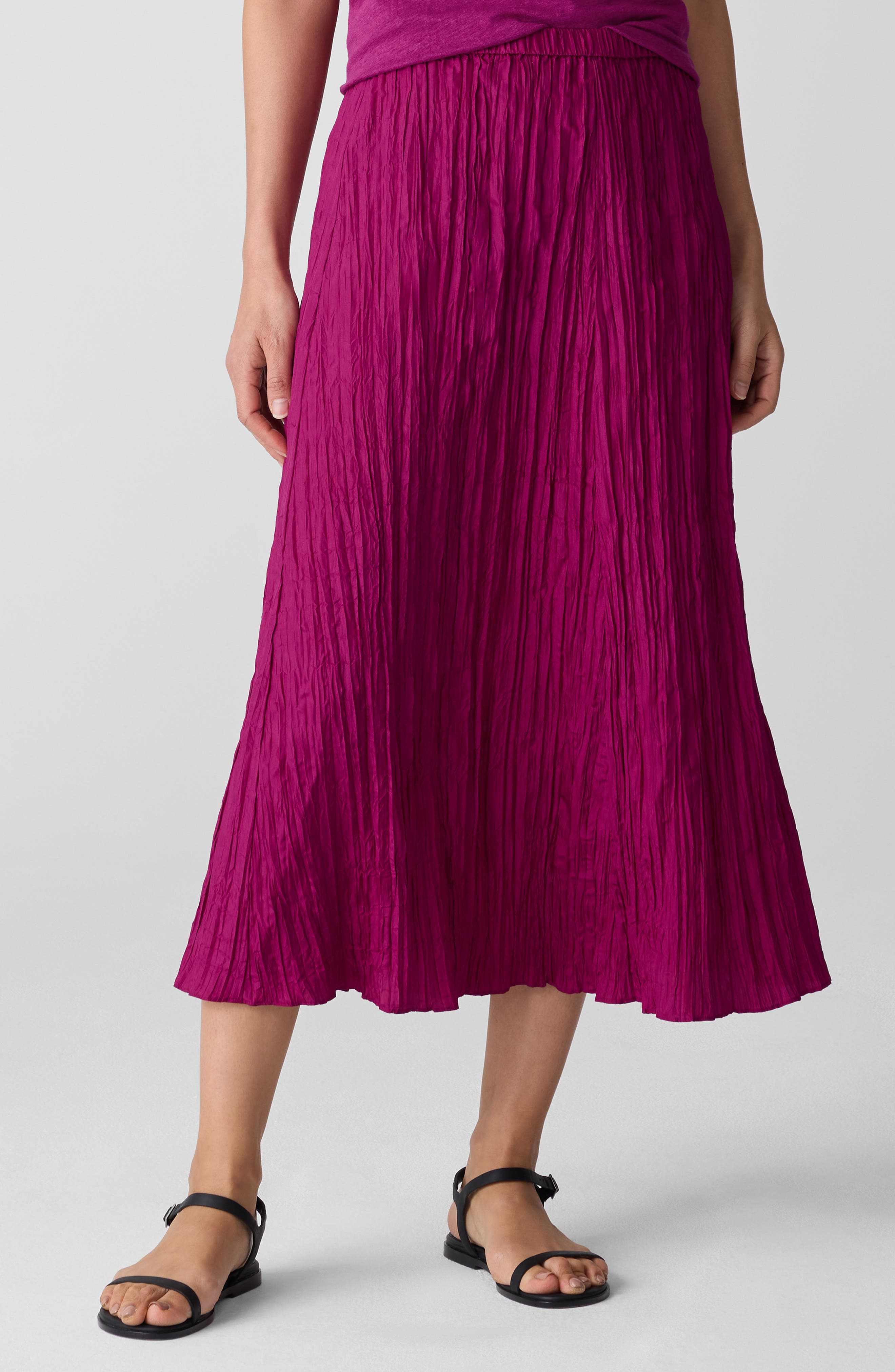 Crinkled Silk Midi Skirt - image 1