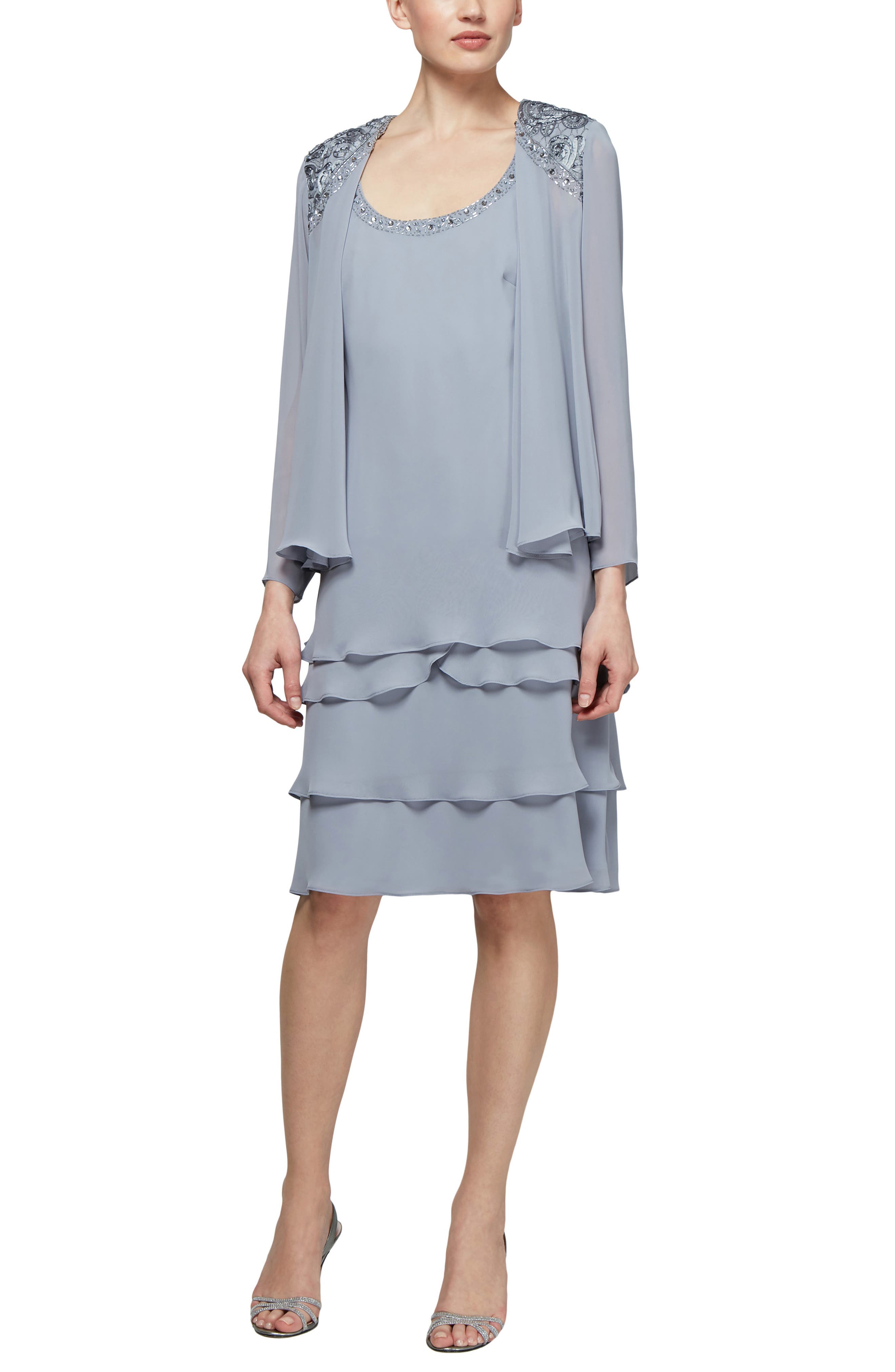 Beaded Accent Jacket & Tiered Dress 2-Piece Set - image 1