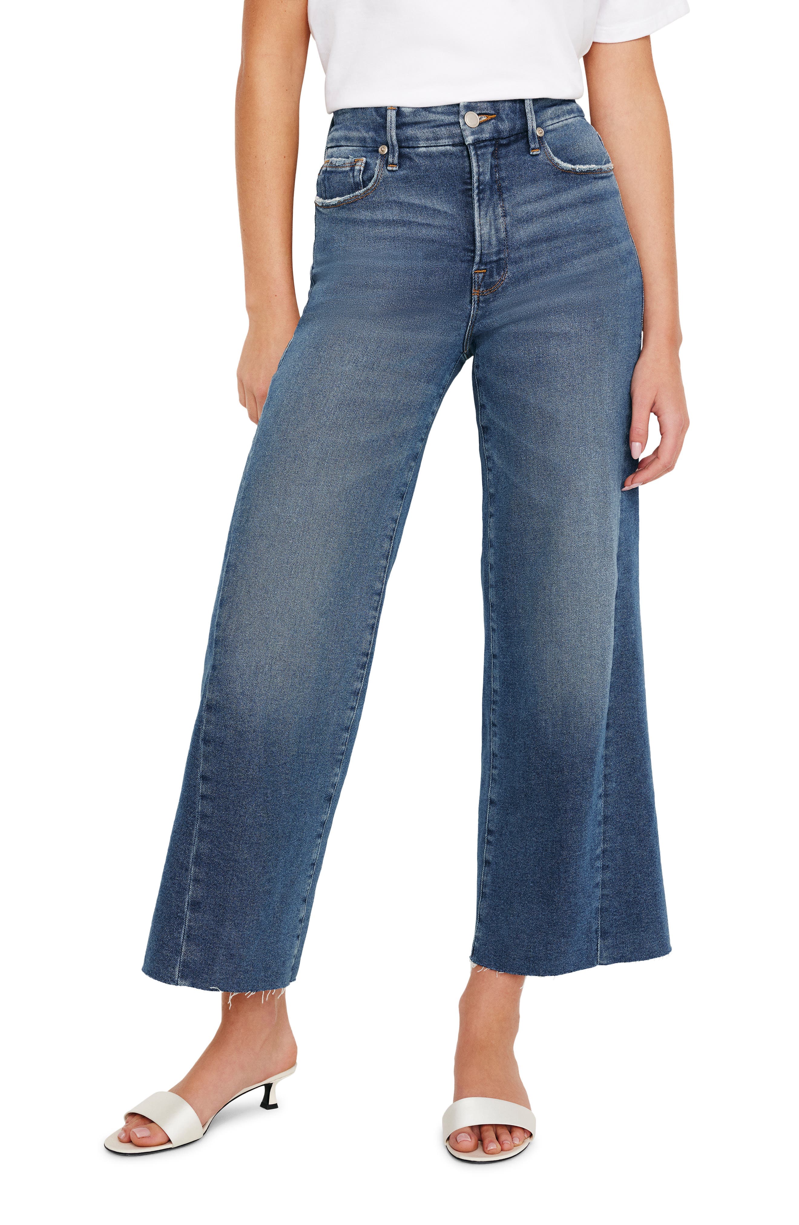 Good Waist Raw Hem High Waist Crop Palazzo Jeans - image 1