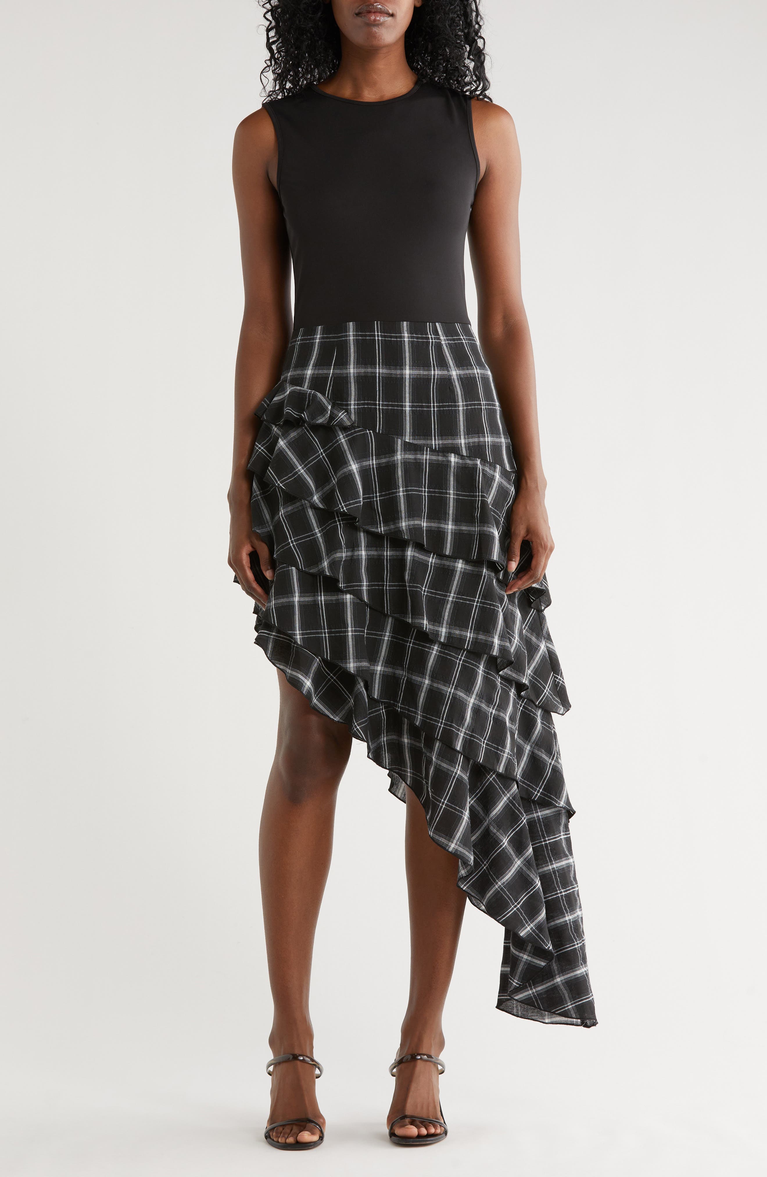 Asymmetrical Plaid Mixed Media Dress - image 1