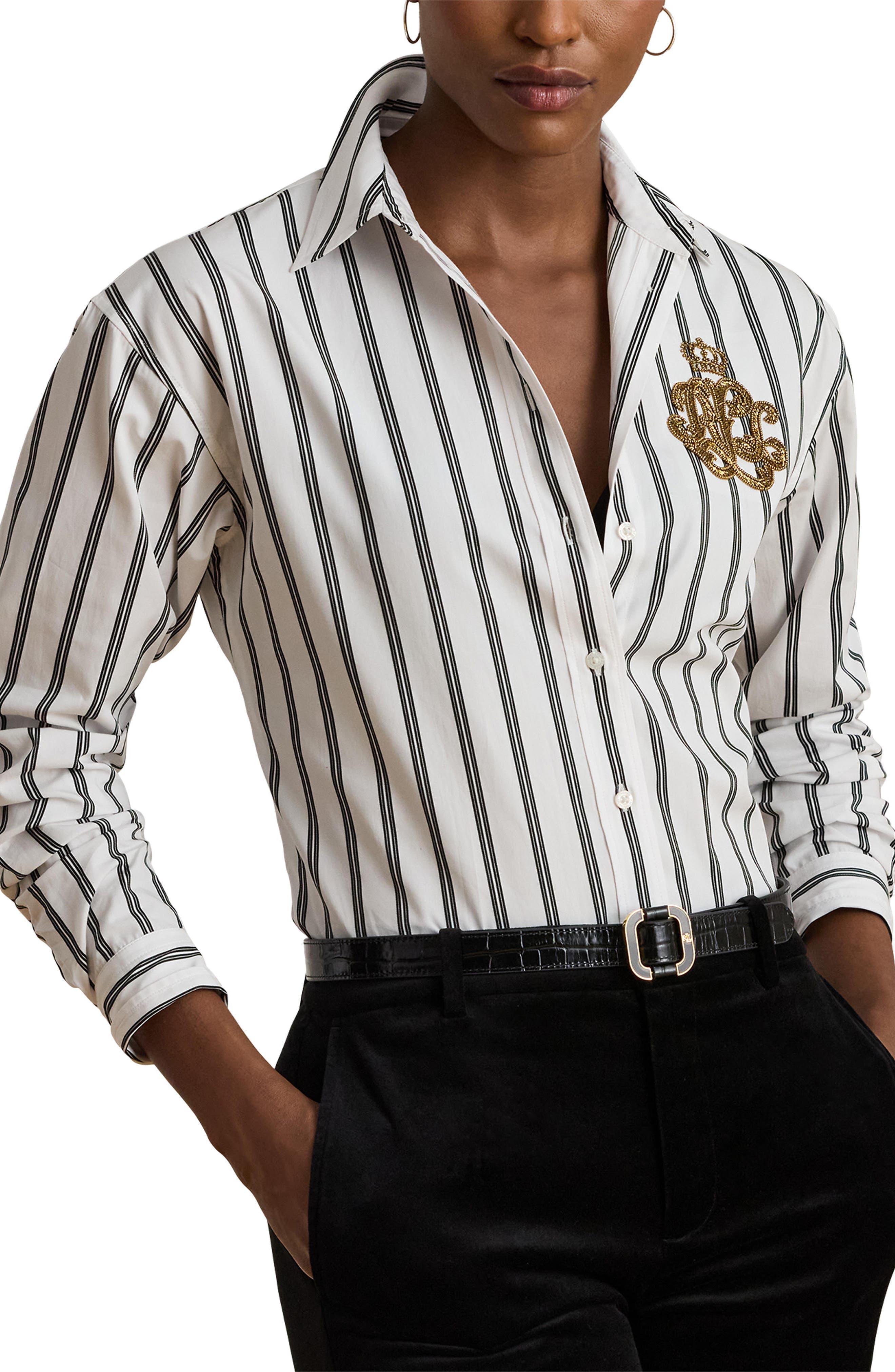 Relaxed Fit Stripe Cotton Button-Up Shirt - image 1
