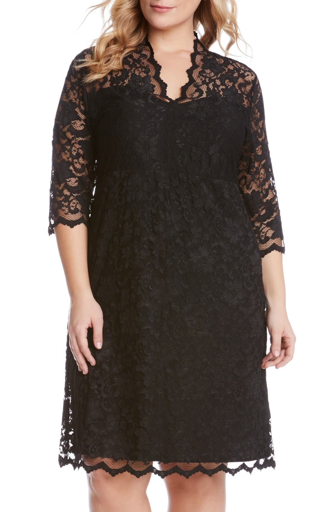 Scalloped Stretch Lace Dress - image 1