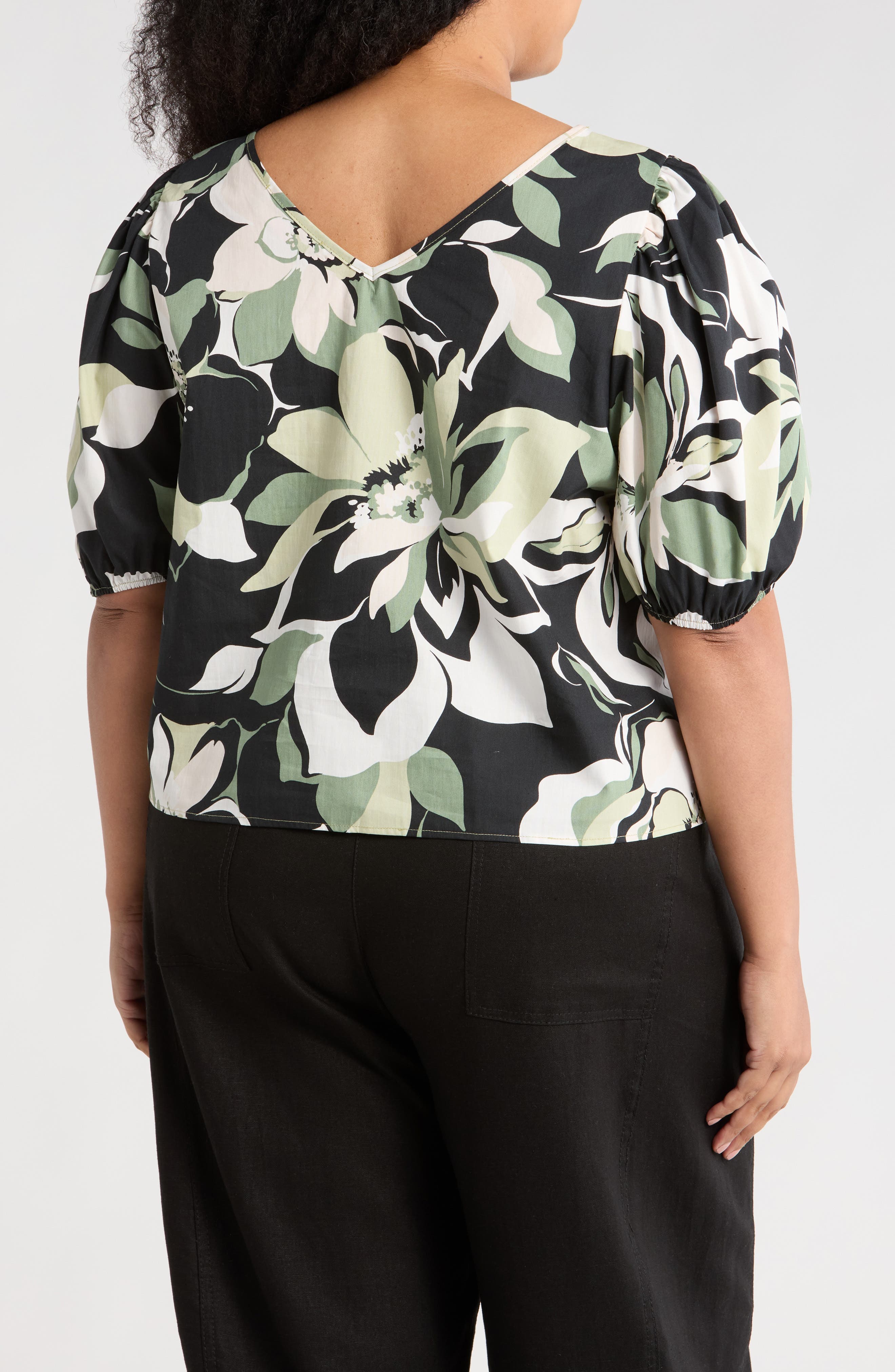 Floral Puff Sleeve Stretch Cotton Top - image 2