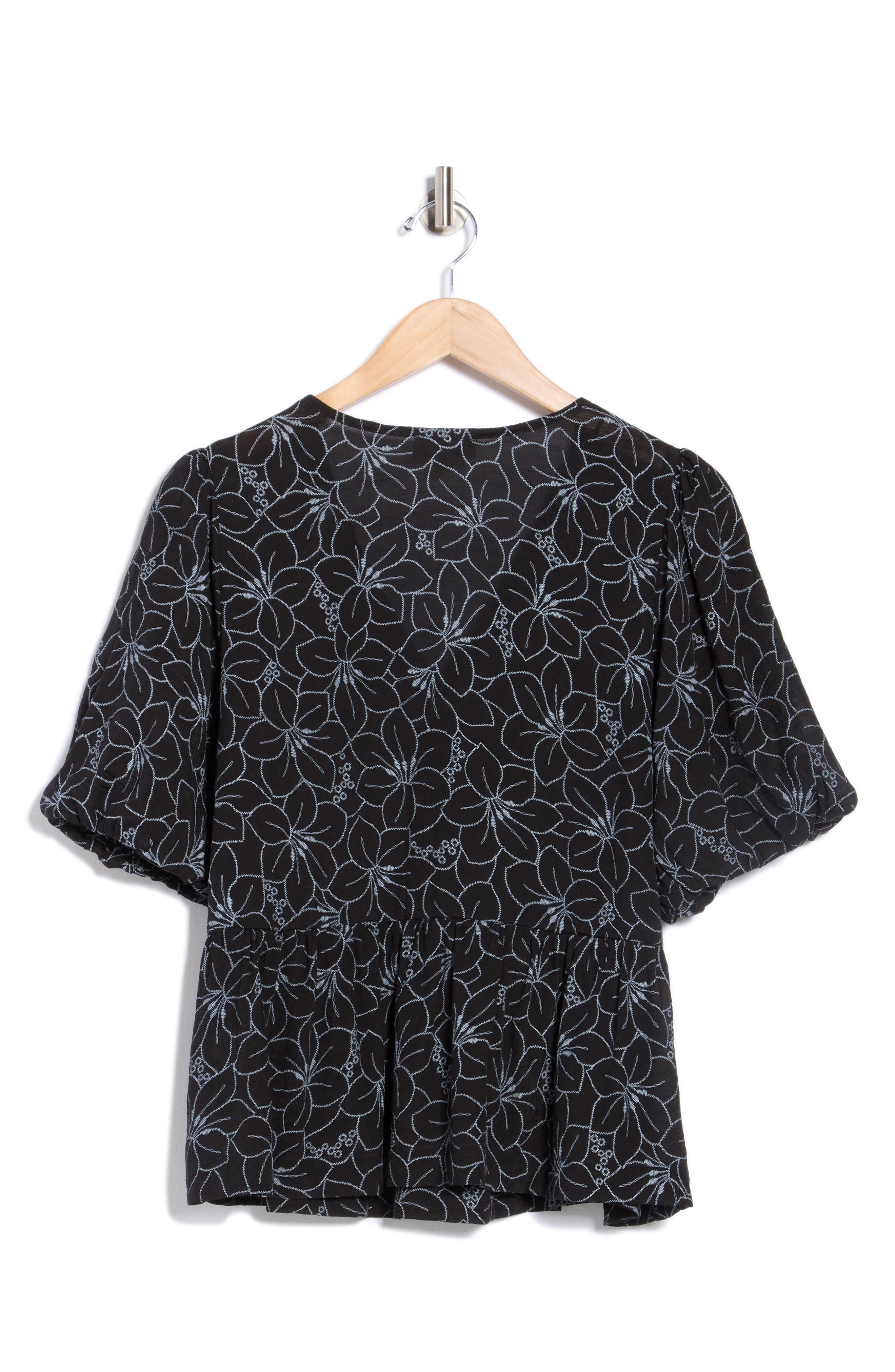 Print Tie Front Puff Sleeve Top - image 2
