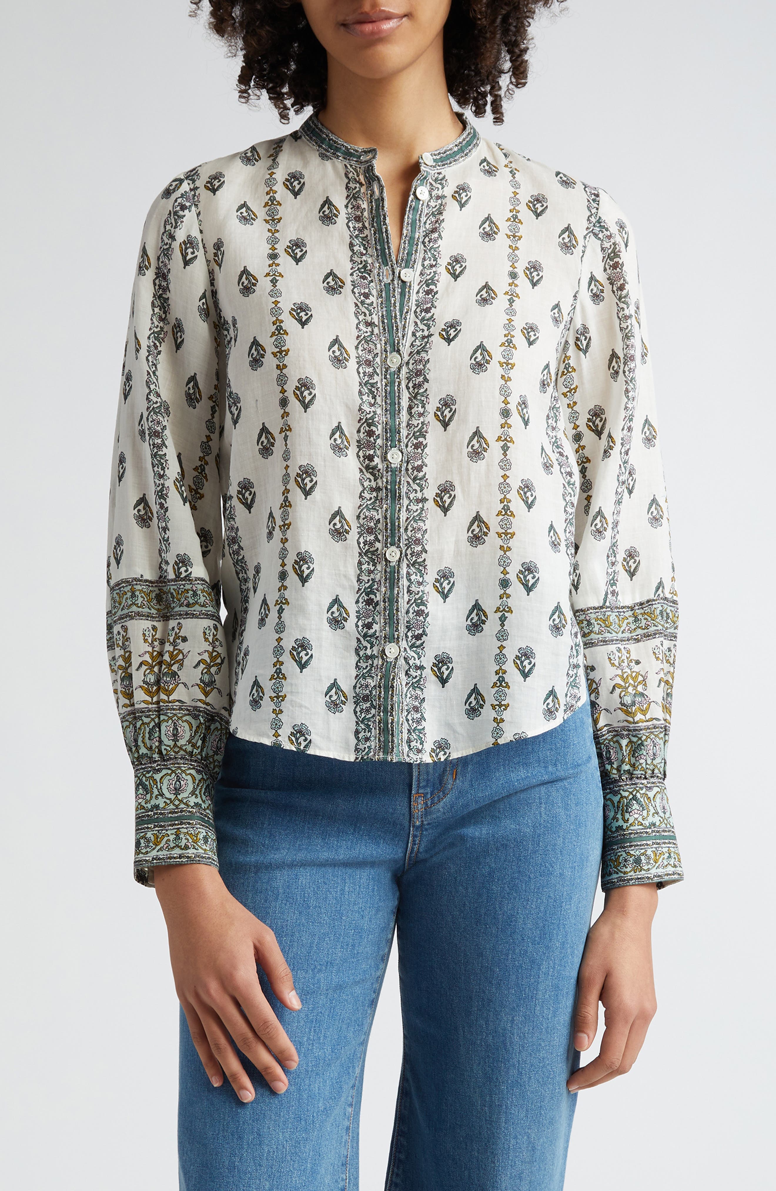 Thorp Mixed Floral Ramie Button-Up Shirt - image 1