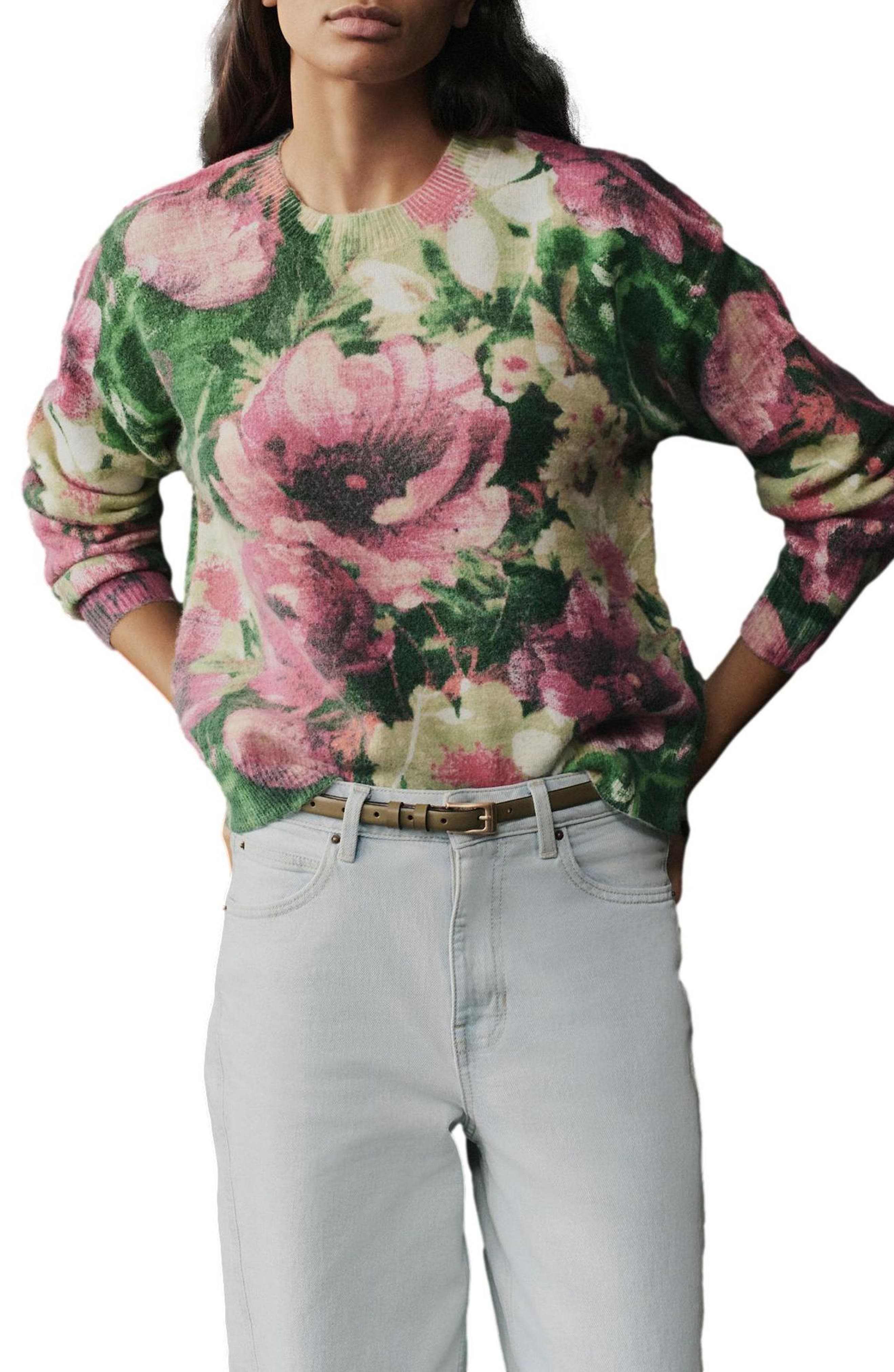 Floral Print Crewneck Sweater - image 1