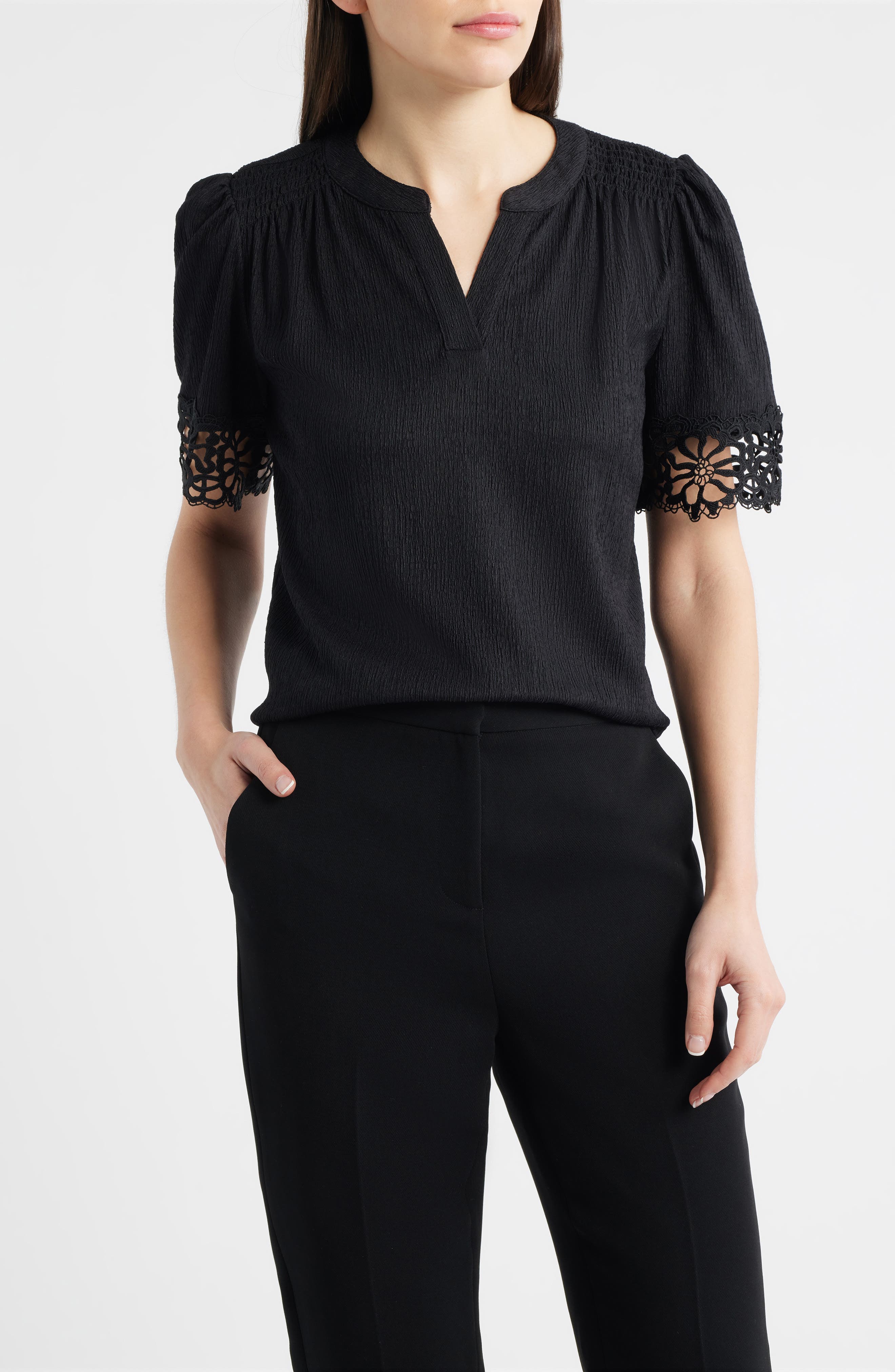 Lace Trim Crinkle Top - image 1