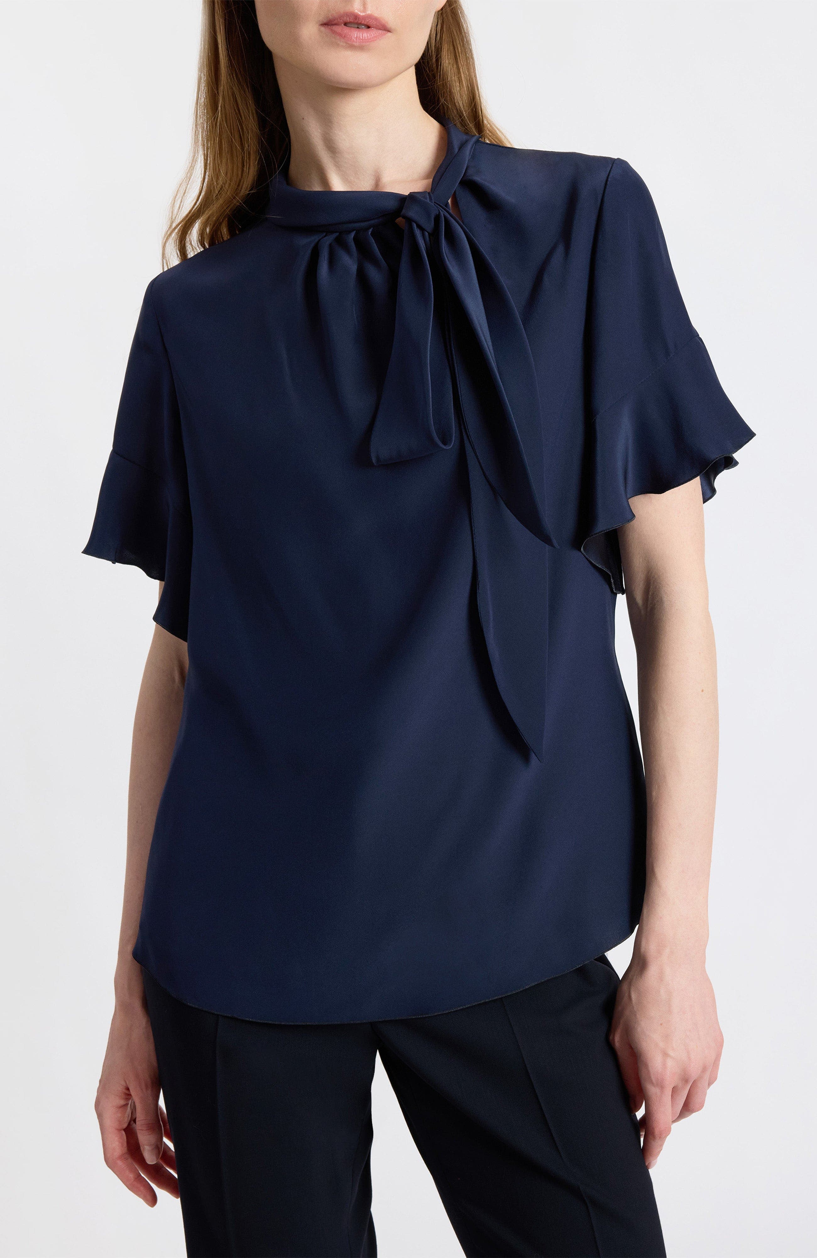 Athena Silk Blouse with Short Flutter Sleeves - image 1