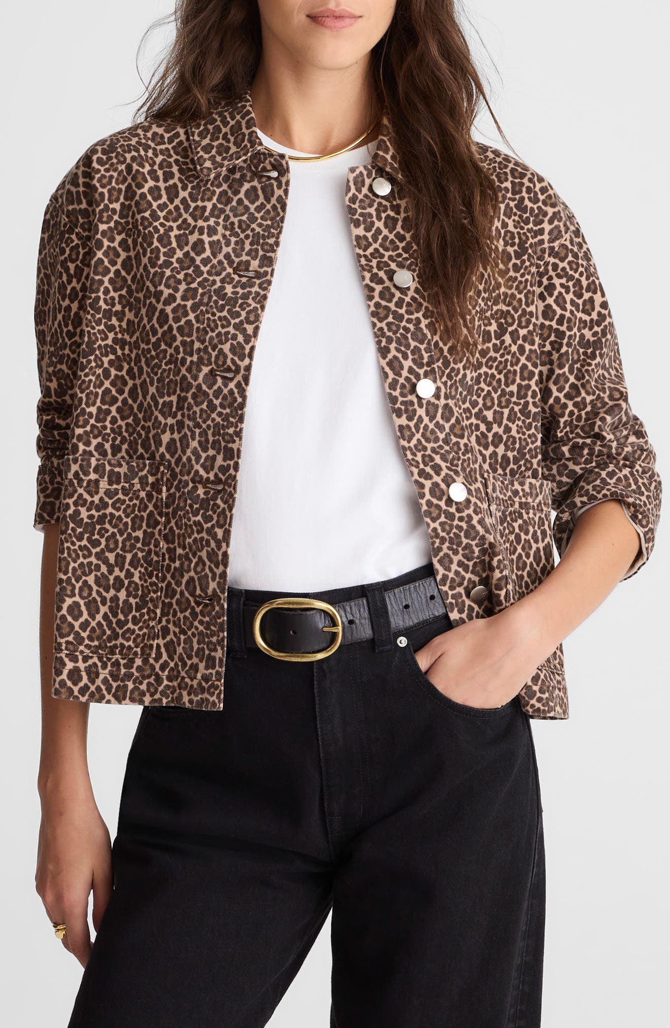 Leopard Print Denim Trapeze Jacket - image 1