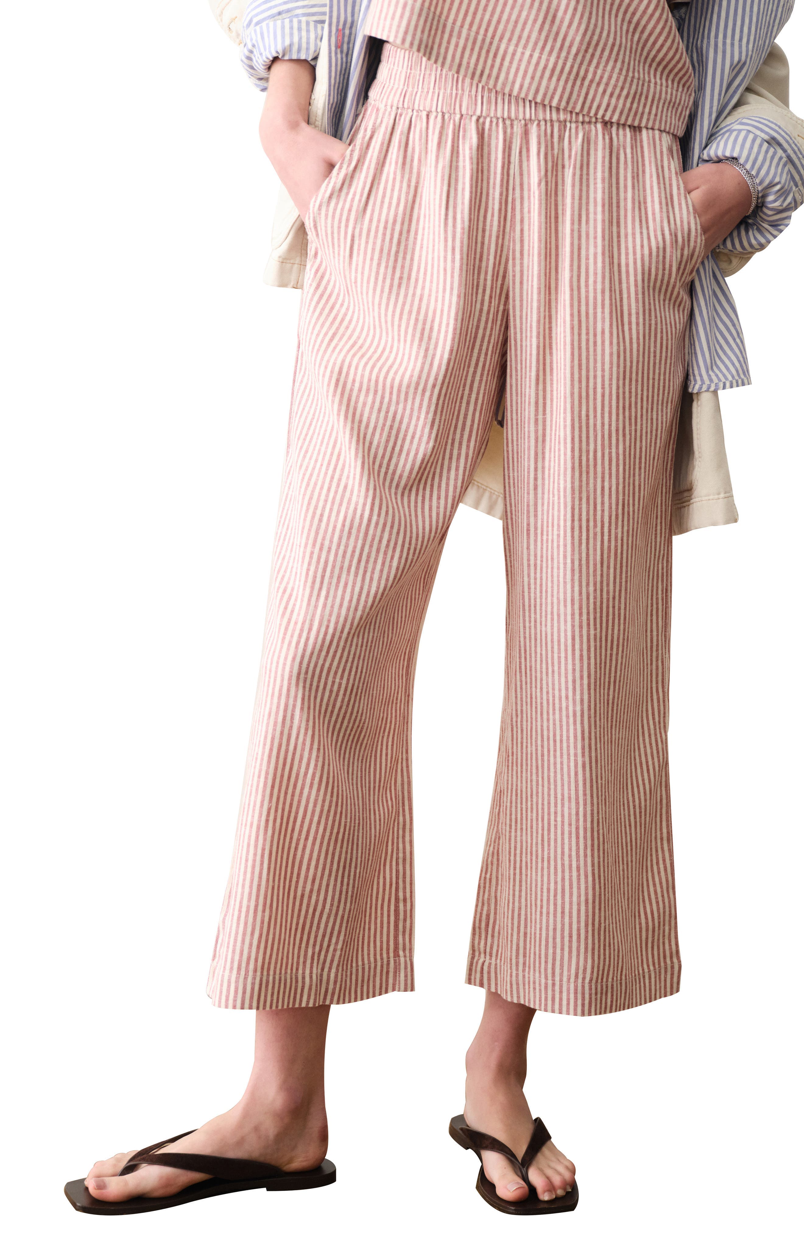 Allison Stripe Pull-On Crop Wide Leg Hemp Blend Pants - image 1
