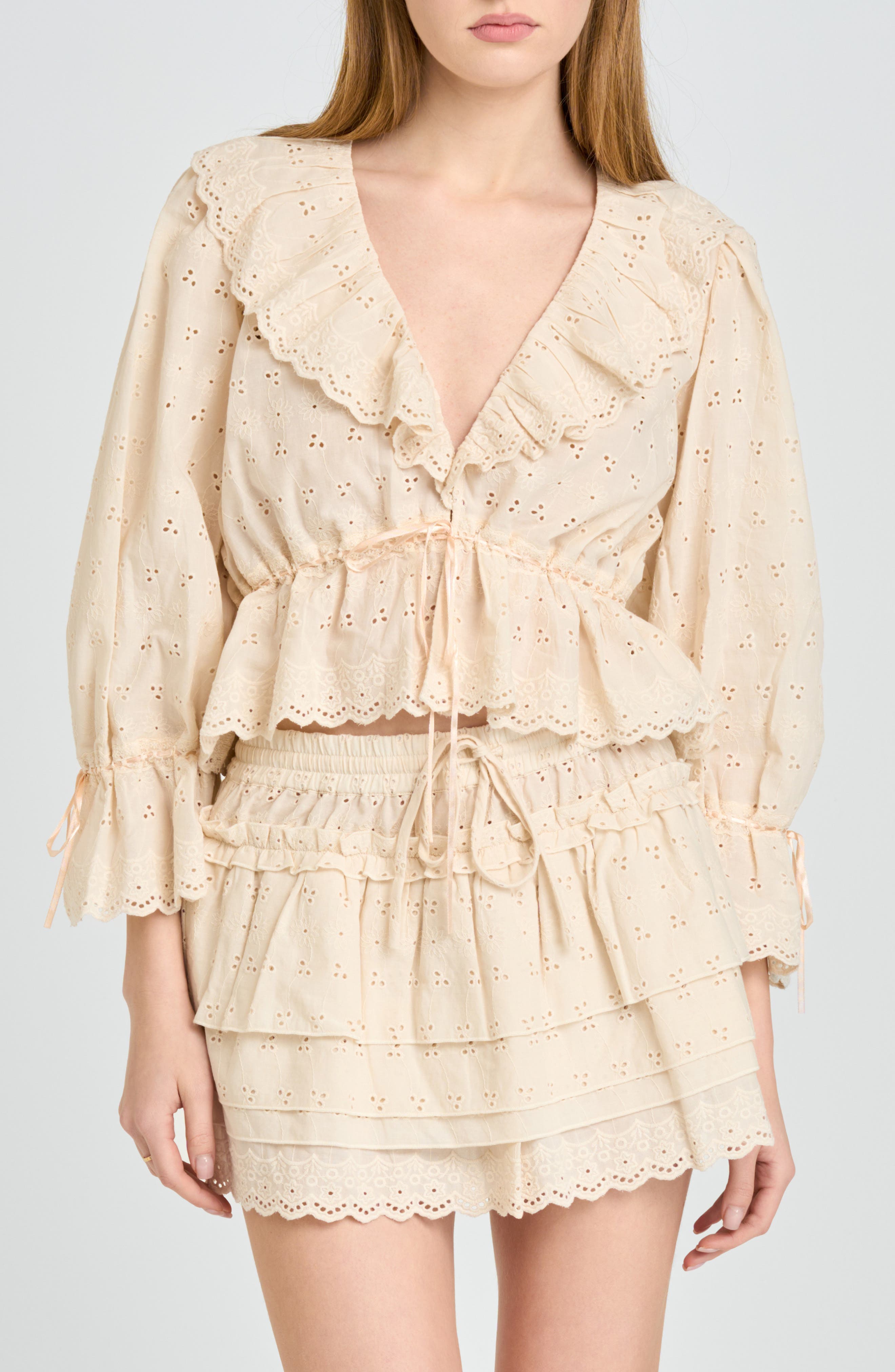 Sophia Eyelet Lace Trim Babydoll Crop Top - image 3