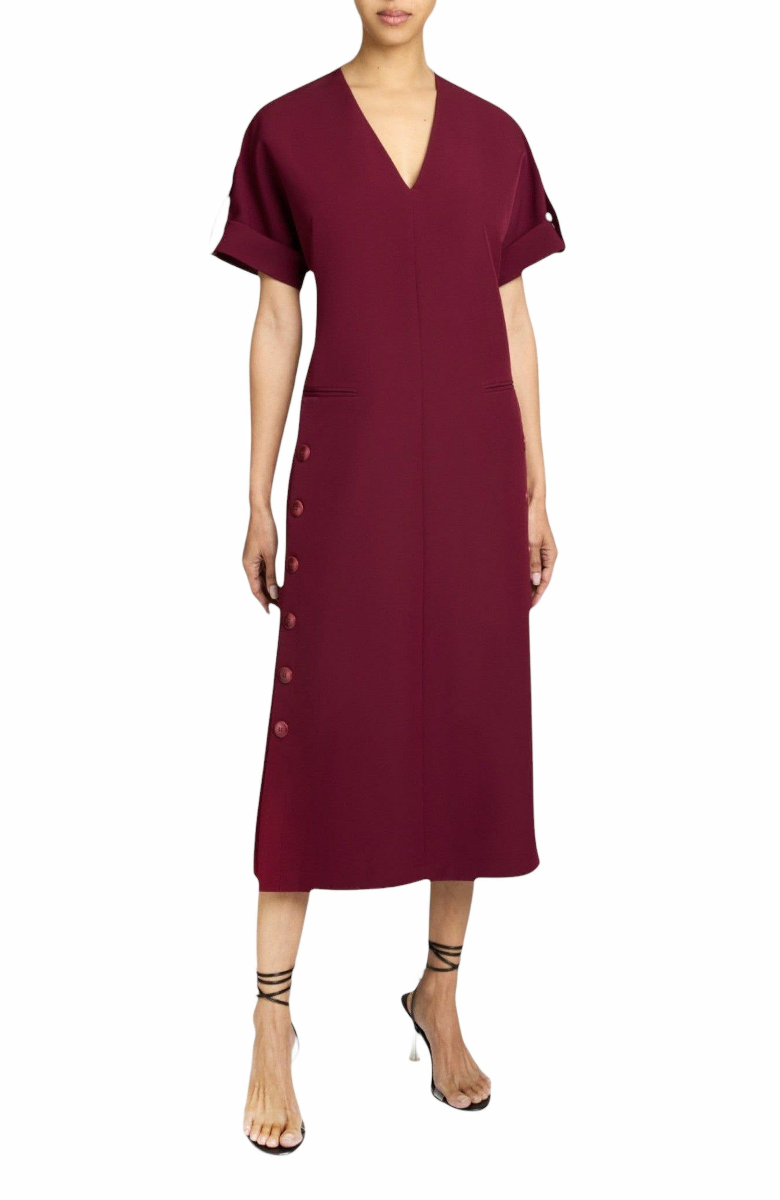SERAFINA Short Sleeve Midi Shift Dress with Side Skirt Buttons in Soft Stretch Crepe - image 1