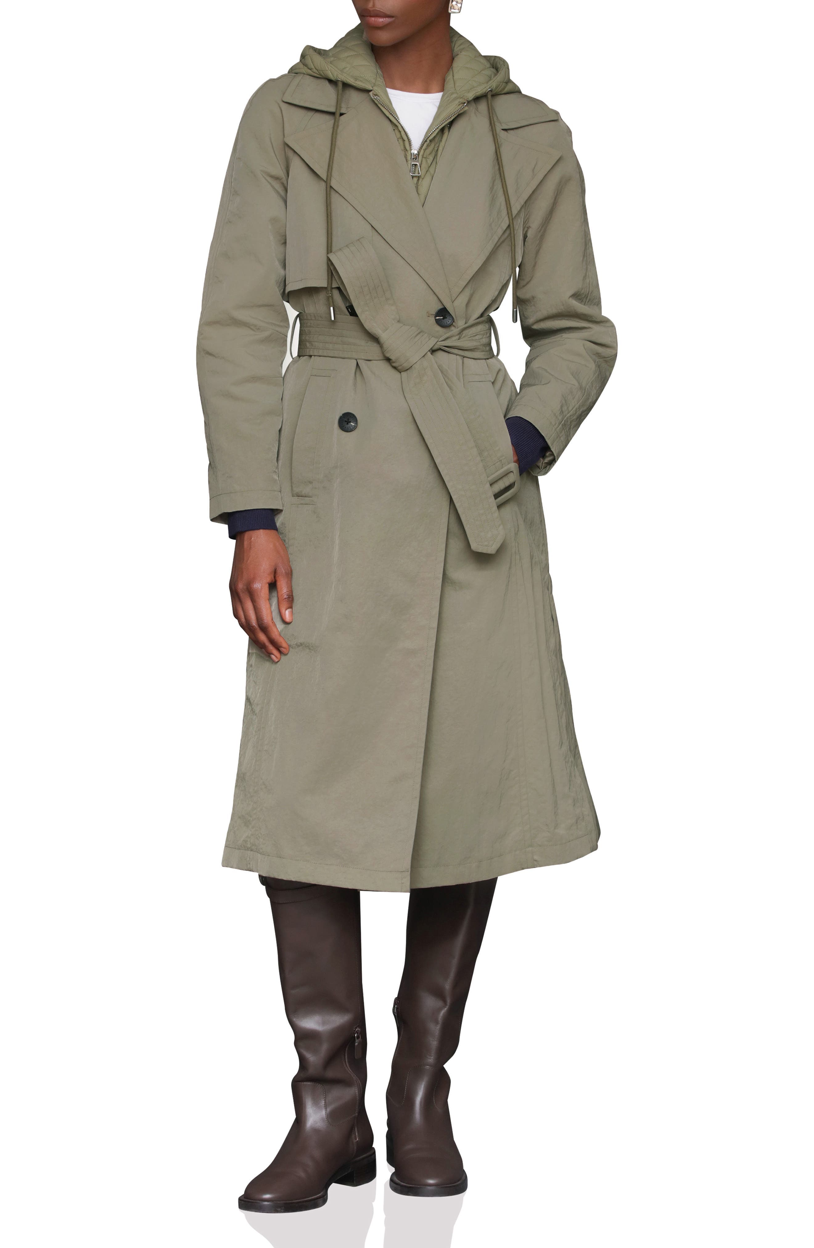 Double Breasted Trench with Hooded Quilted Bib - image 1