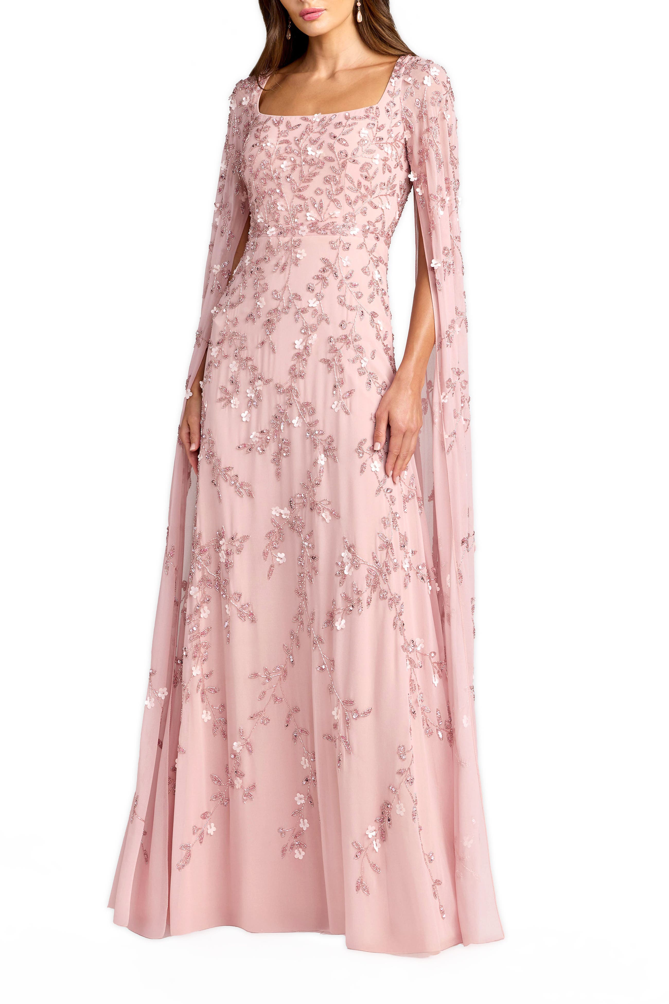 Women's Embellished Cape Sleeve A-Line Mesh Maxi Gown - image 1