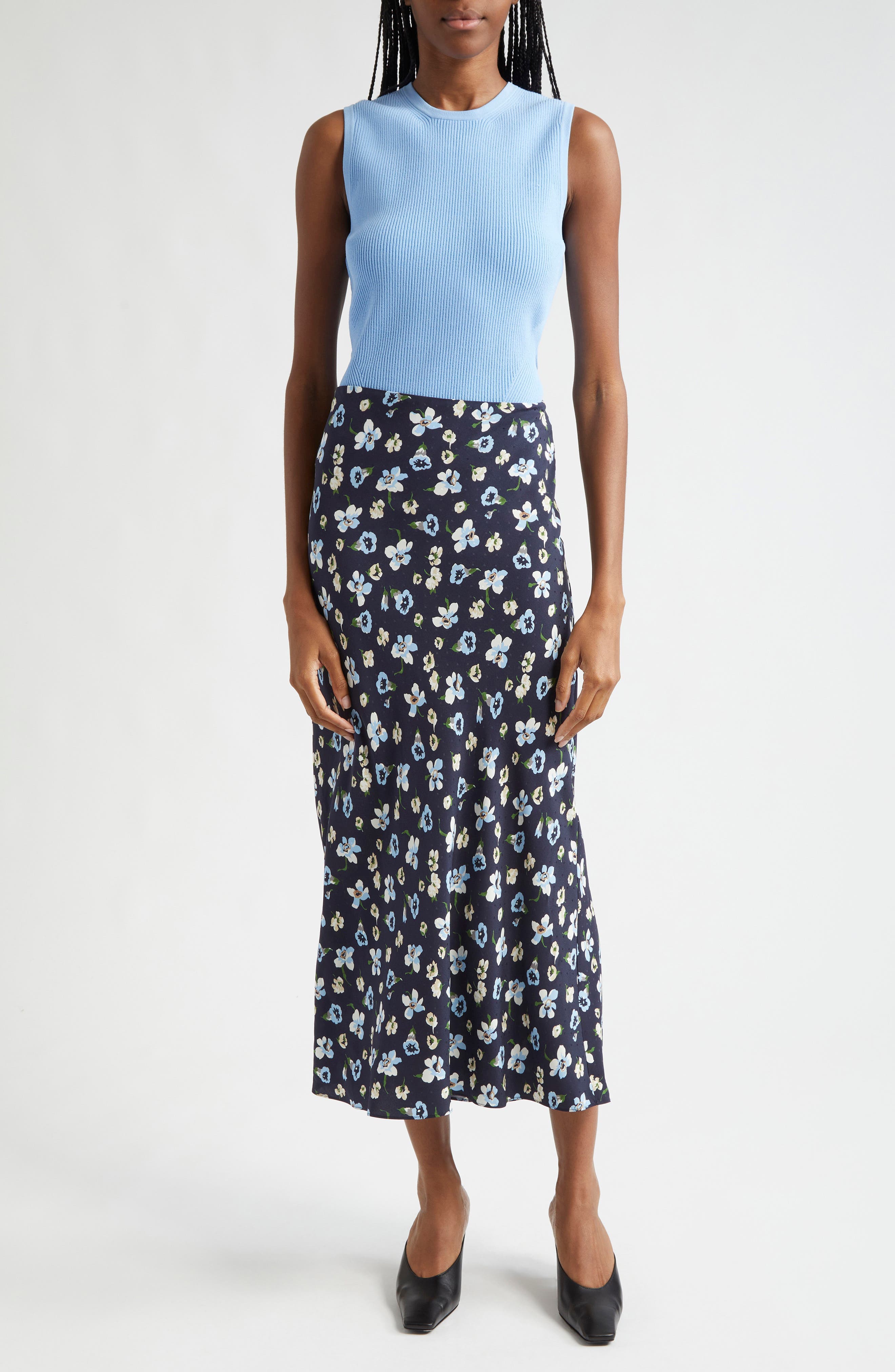 Clover Floral Silk Blend Skirt - image 2