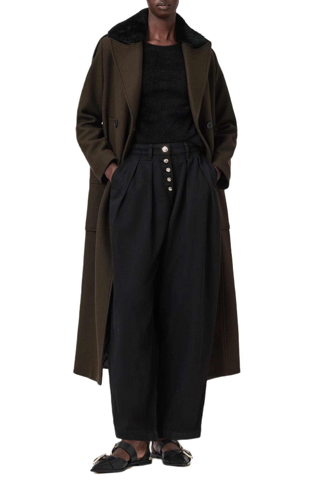 Millie Shearling Collar Wool Blend Long Coat - image 2