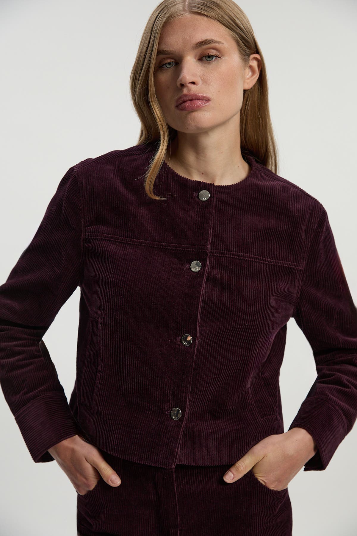 Cord Collarless Tailored Jacket - image 1