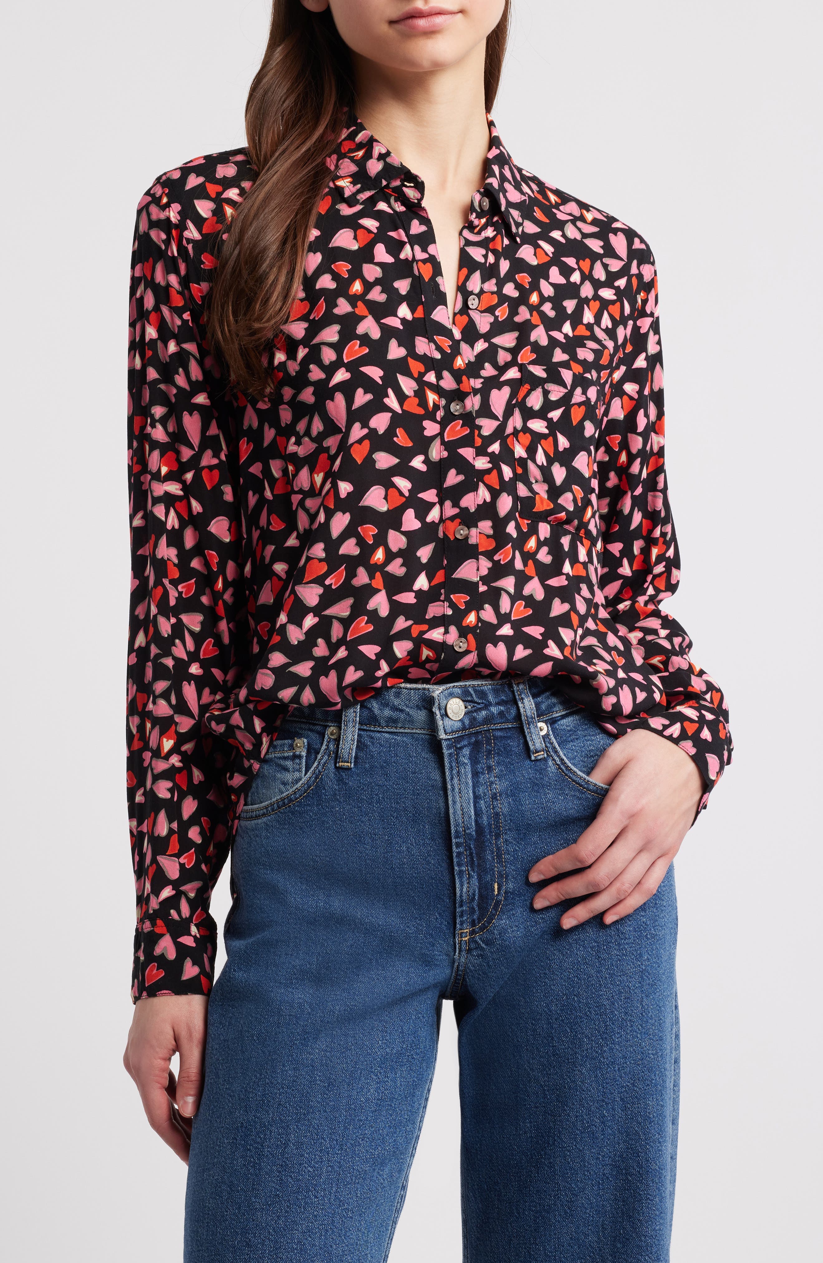Josephine Heart Print Button-Up Shirt - image 1