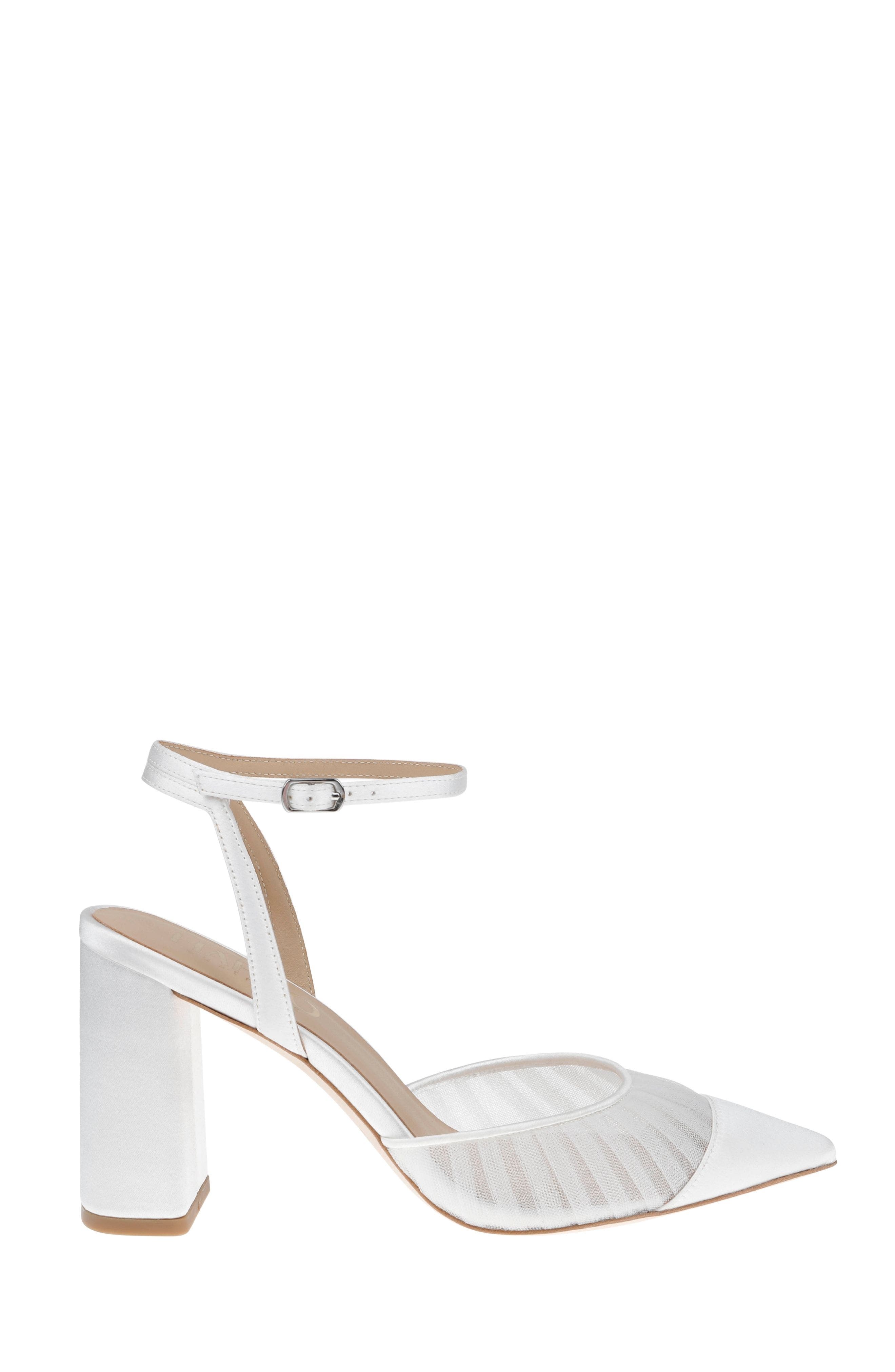 Fallon - Satin Bridal Block Heel with Pleated Tulle Detail - image 1