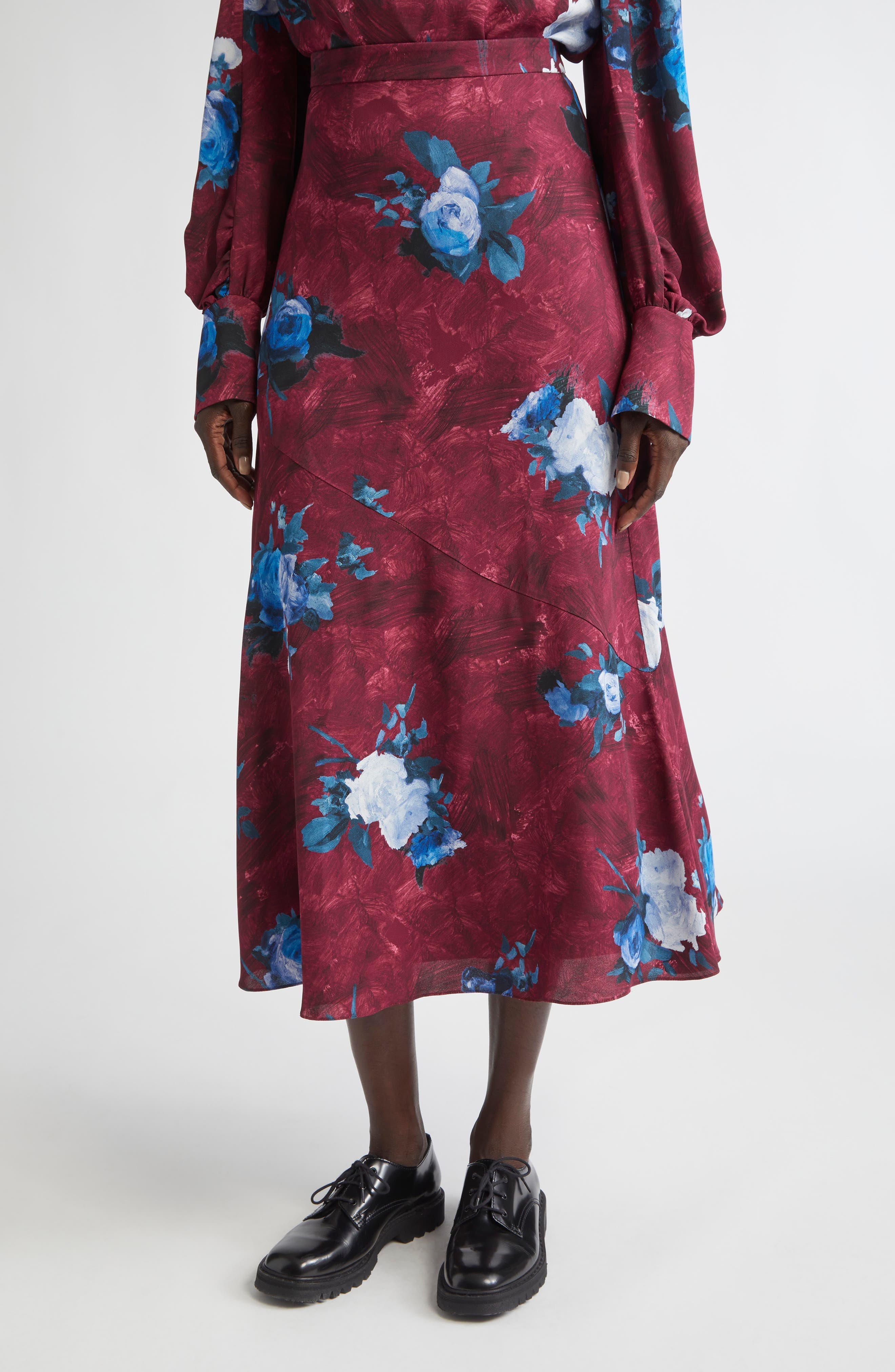 Abstract Rose Print Midi Skirt - image 1