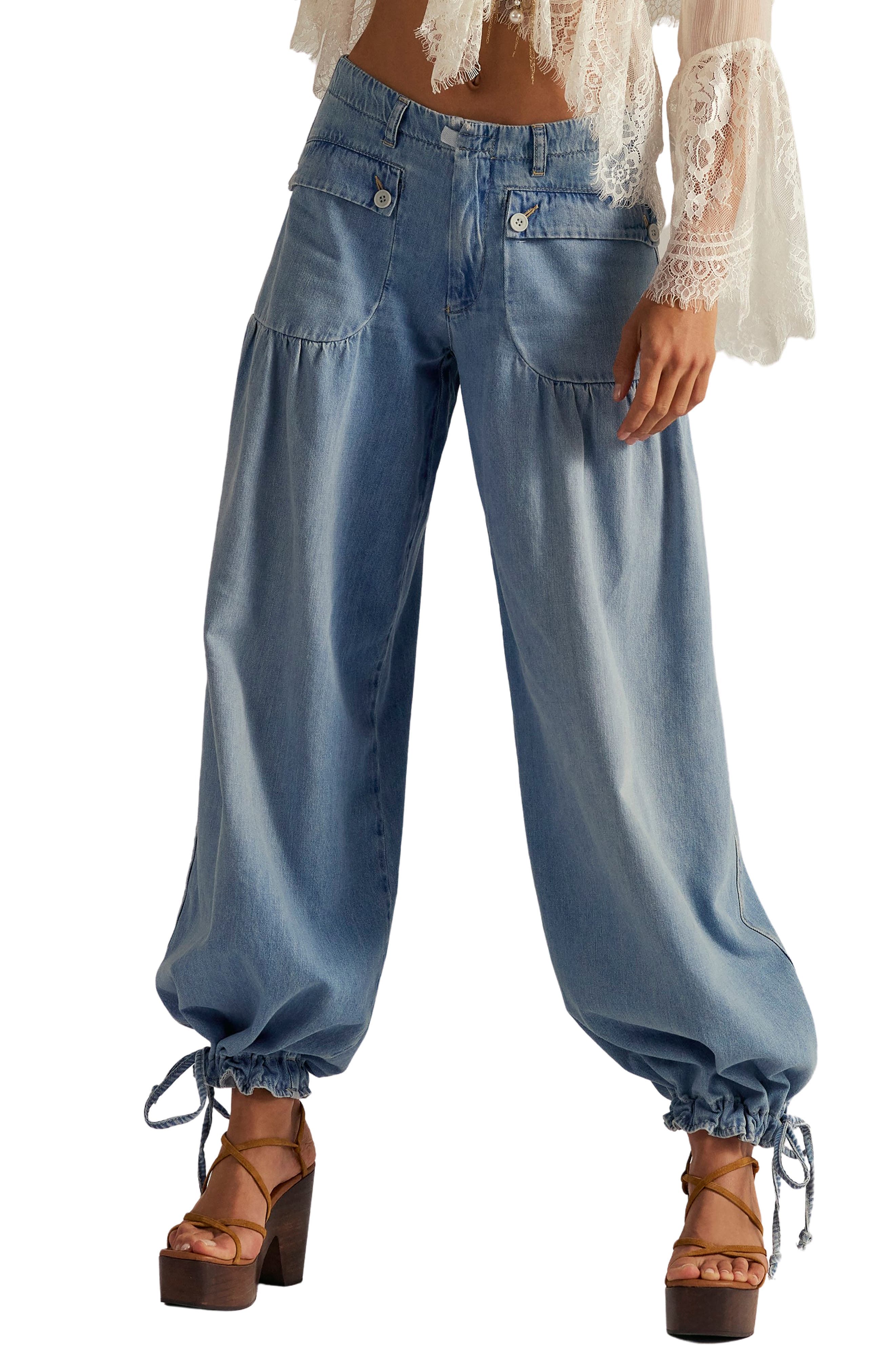 Lotus High Waist Tie Hem Barrel Leg Jeans - image 1