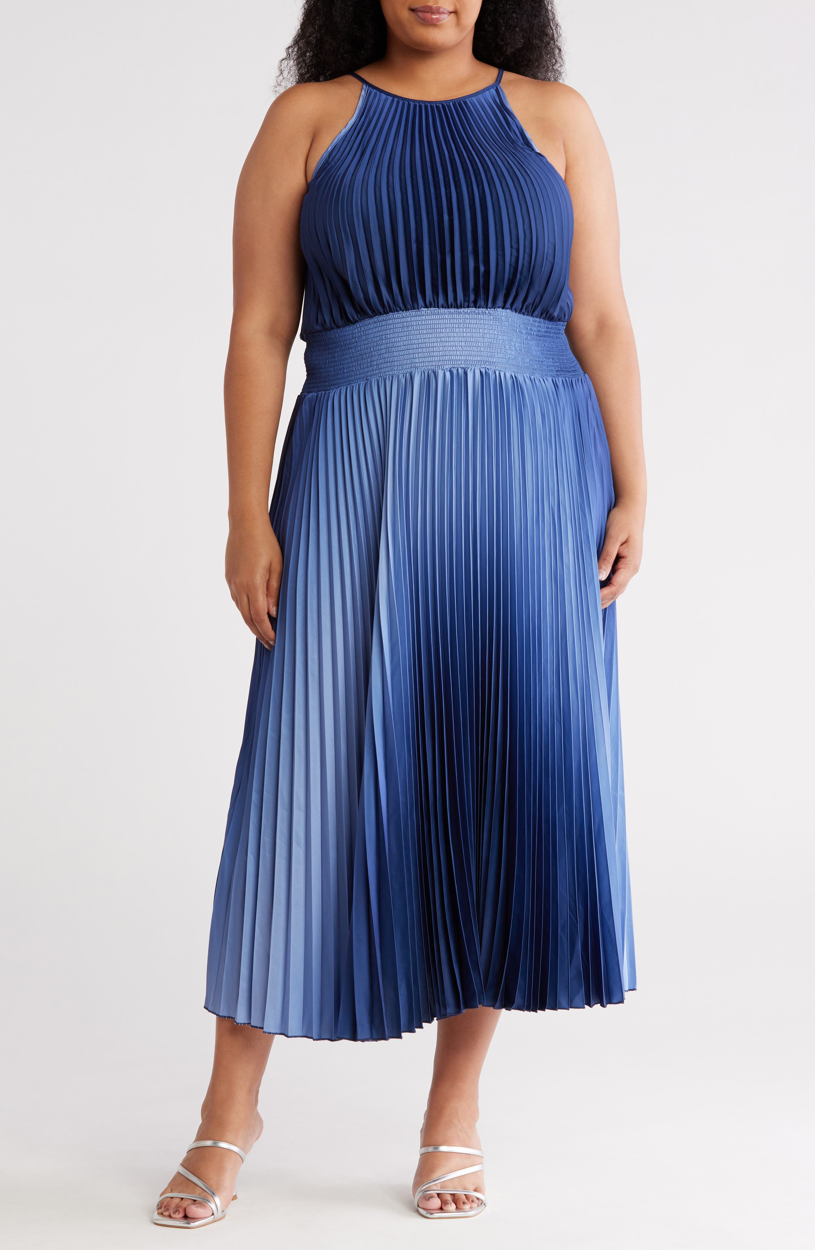 Ombre Halter Neck Pleated Midi Dress - image 1