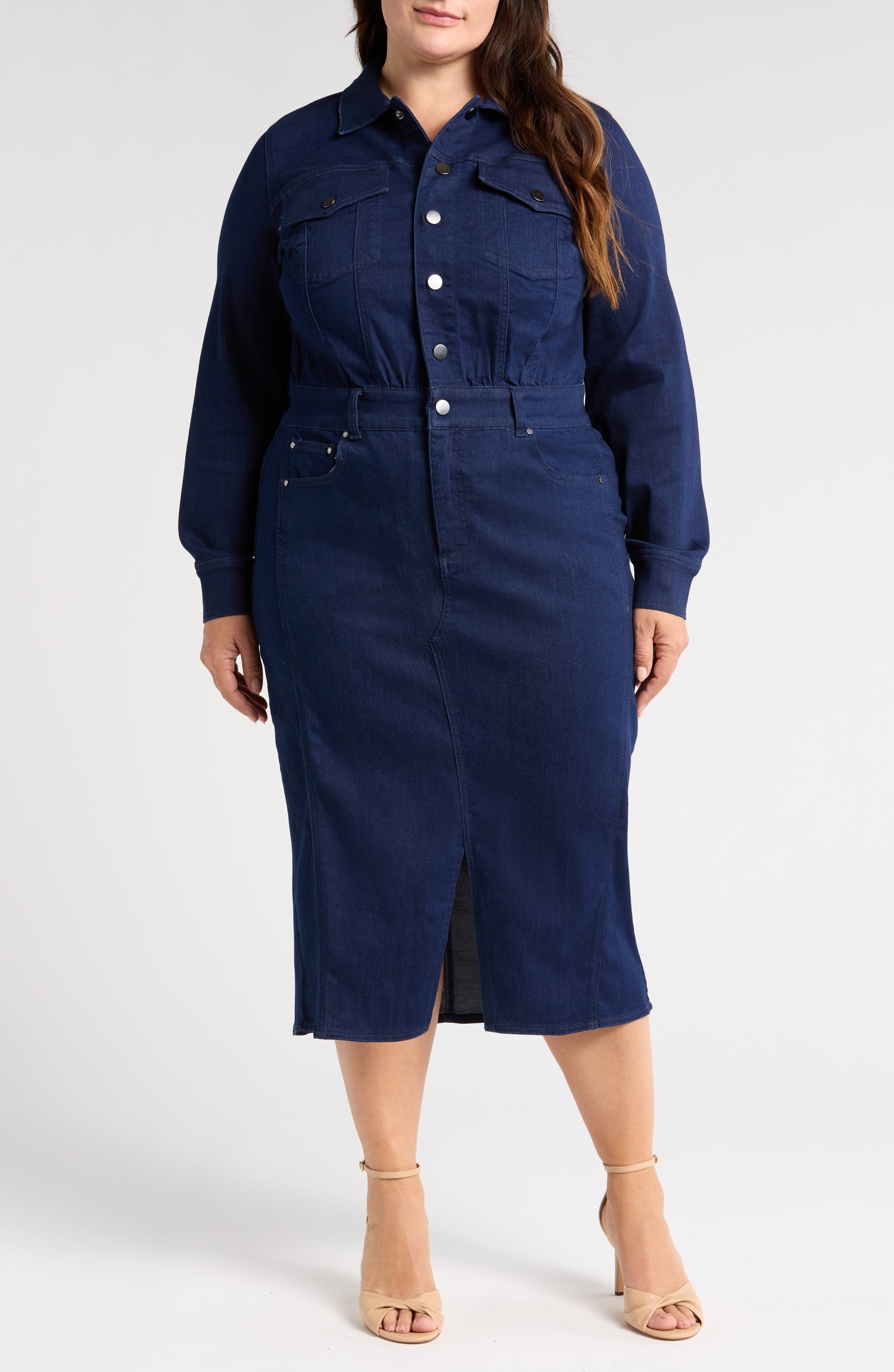 Dakota Long Sleeve Denim Midi Shirtdress - image 1