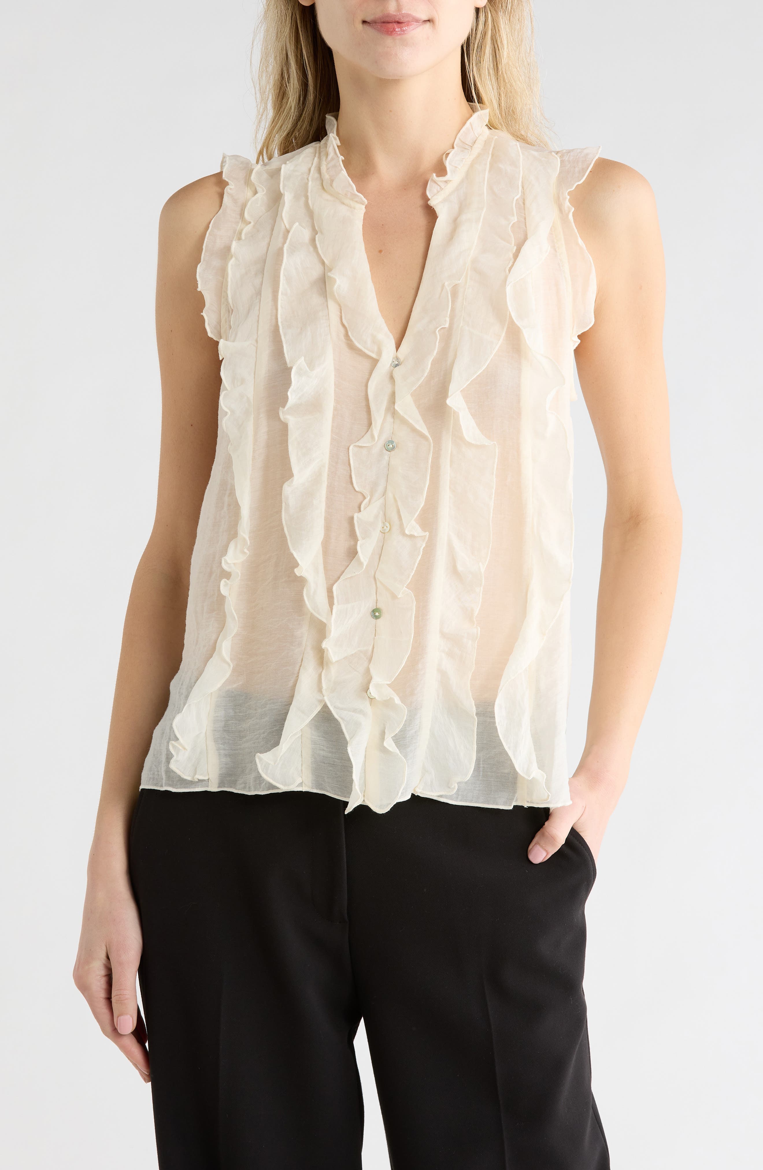 Ruffle Front Sleeveless Button-Up Top - image 3