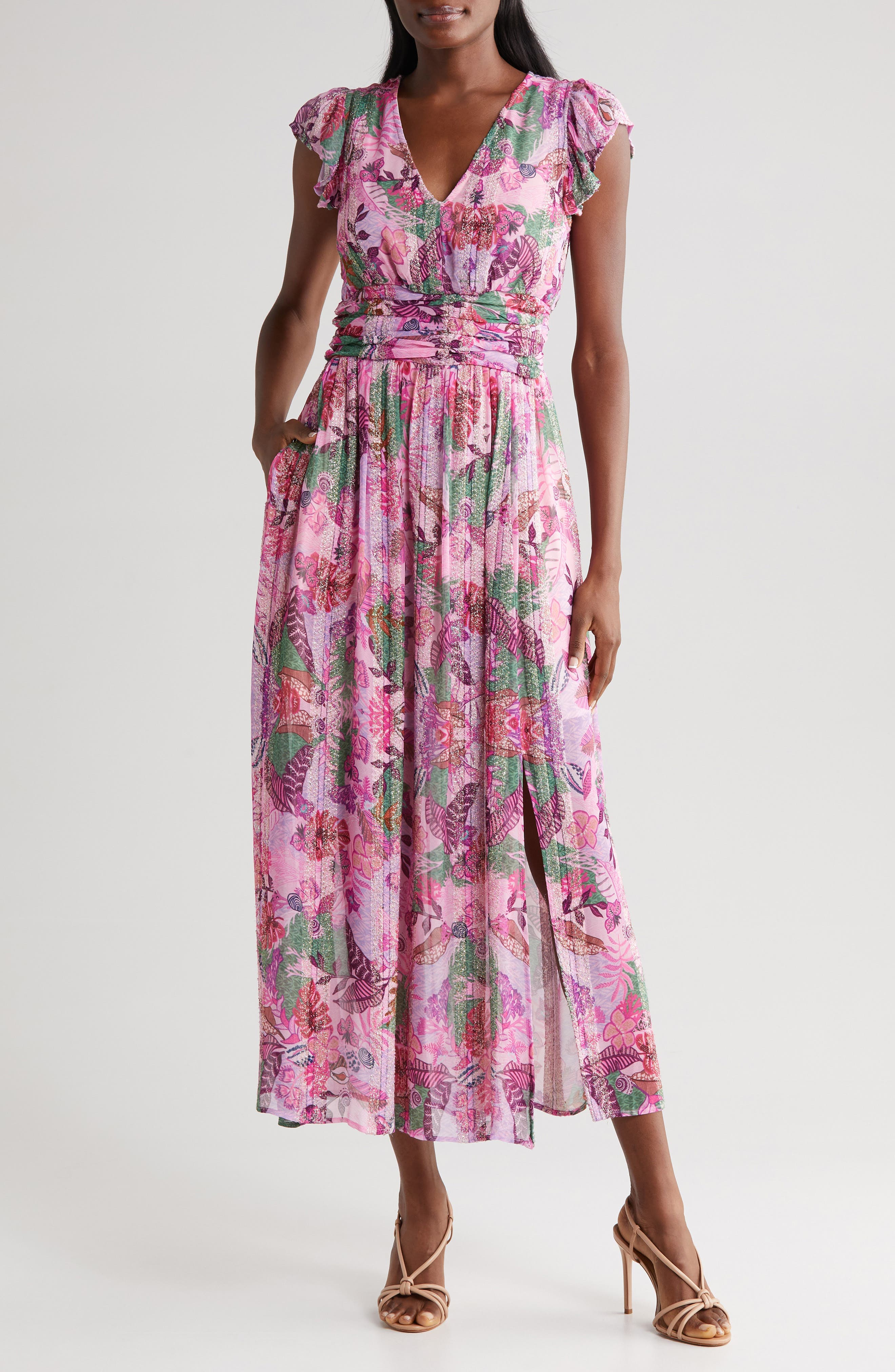 Jennsen Ruched Flutter Sleeve Maxi Dress - image 1