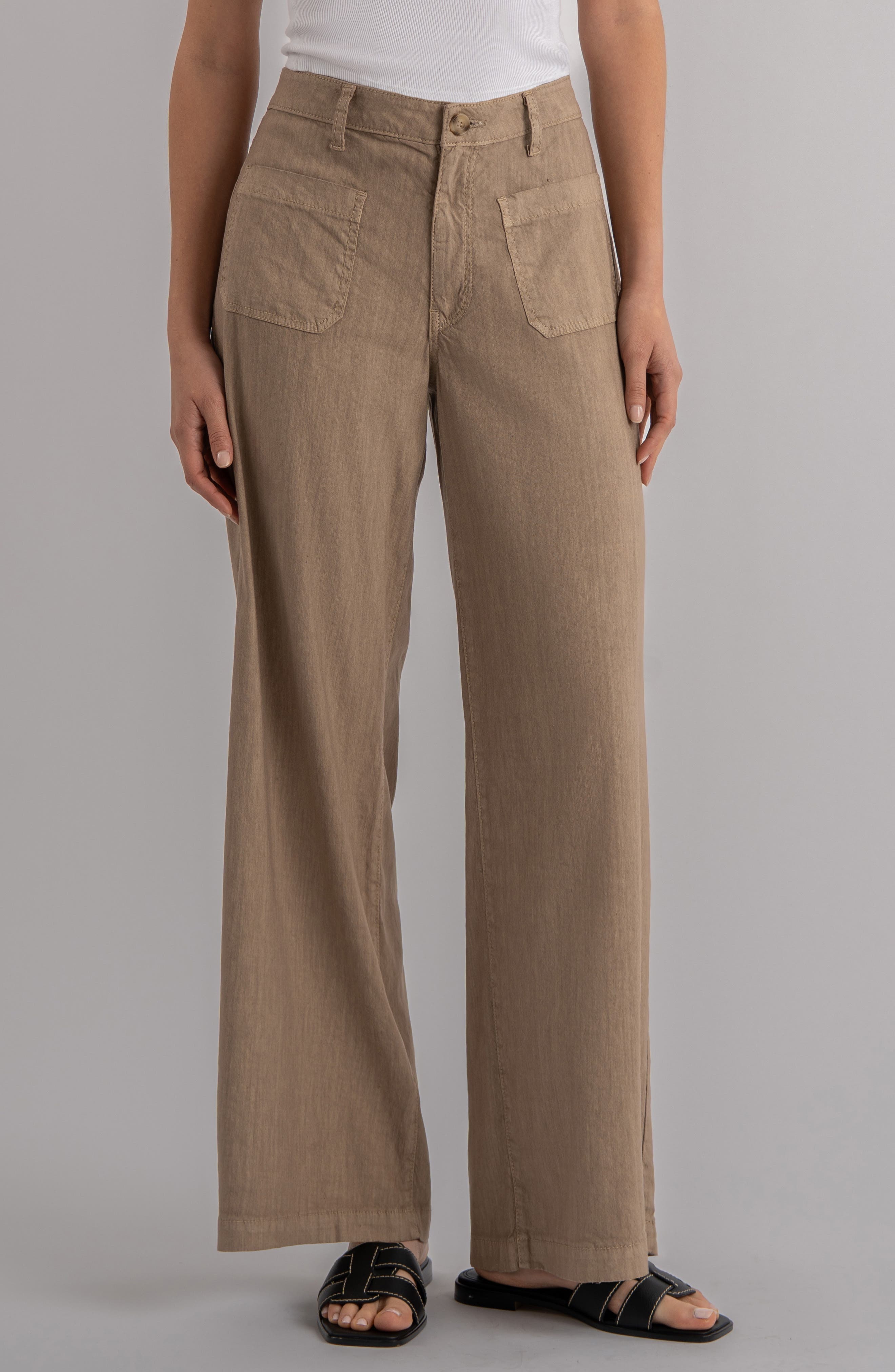 Meg Patch Pocket High Waist Wide Leg Linen Blend Pants - image 3