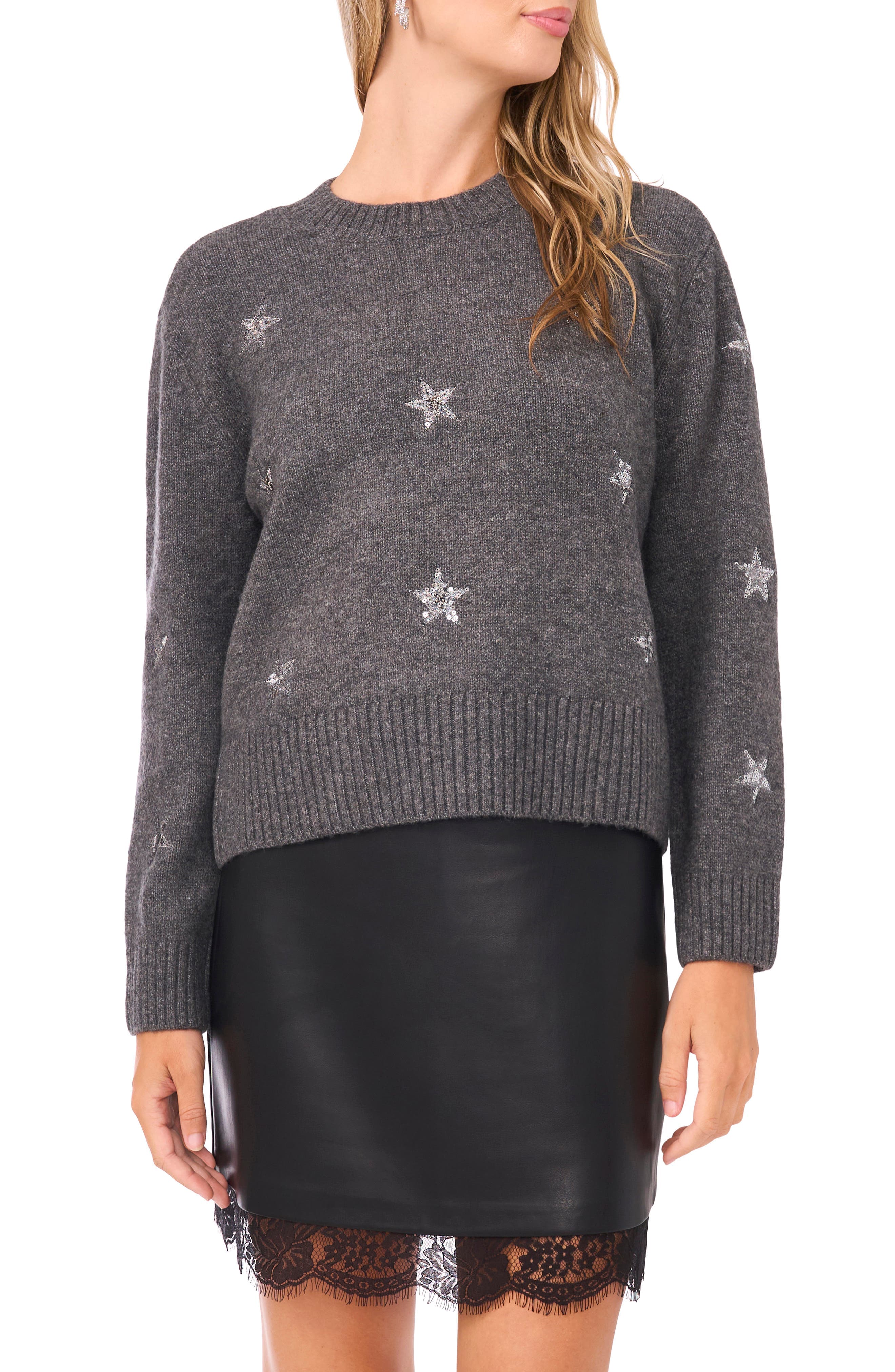 Sequin Star Detail Crewneck Sweater - image 1