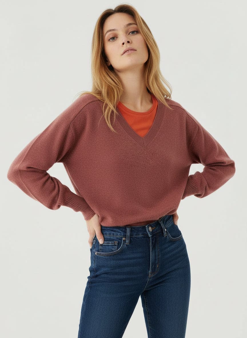 Cashmere Long Sleeve Pullover V-Neck - image 2