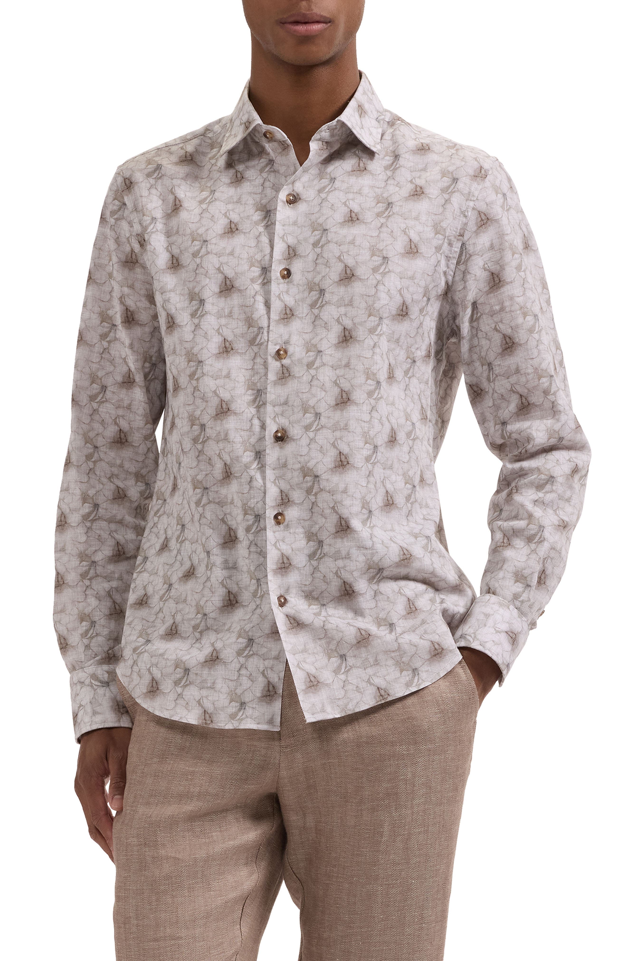 Julian Shaped Fit Floral Cotton Button-Up Shirt - image 1
