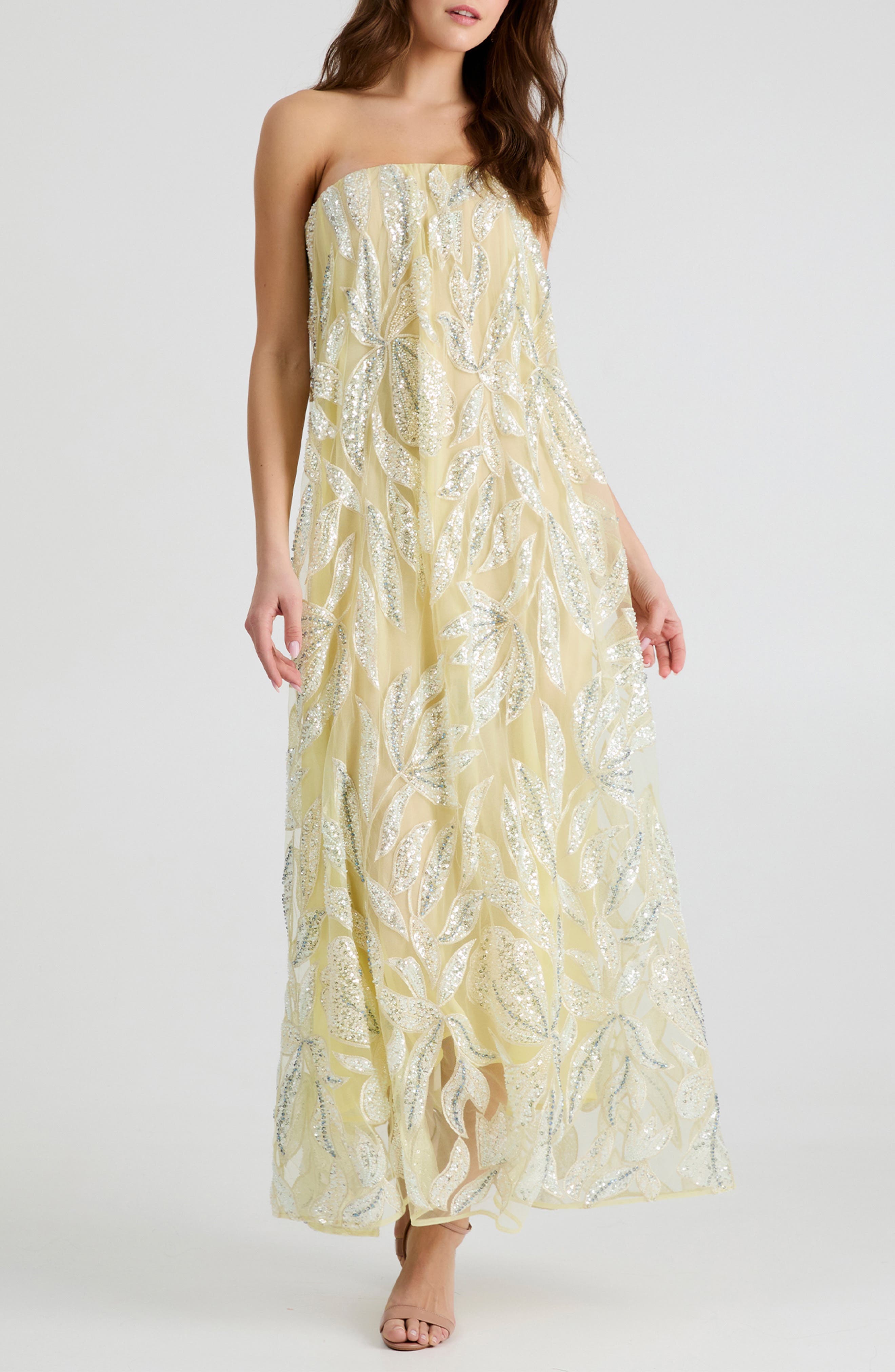 Margot Bead & Applique Strapless Mesh Gown - image 1