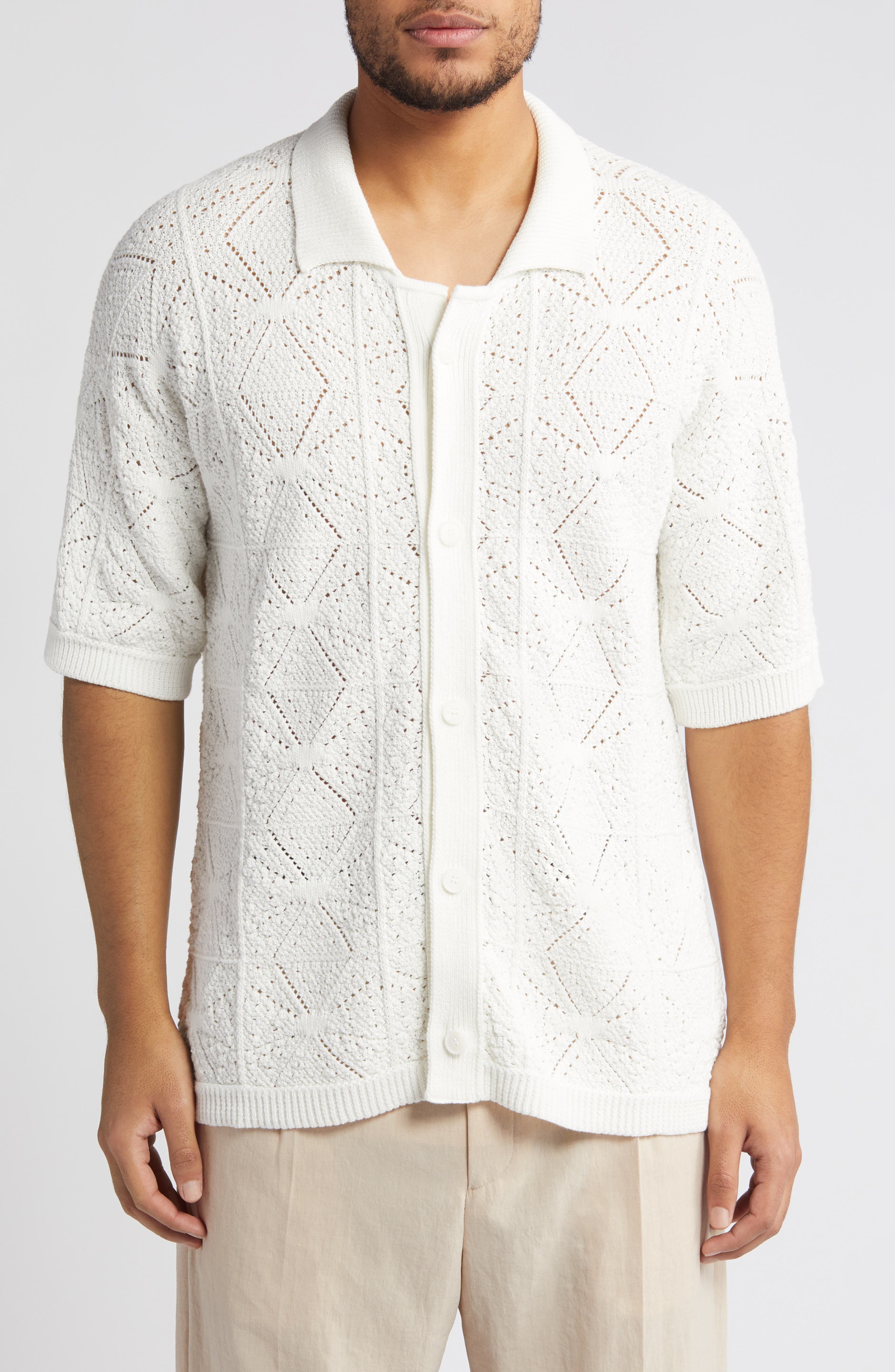 Sammp Short Sleeve Knit Button-Up Shirt - image 1