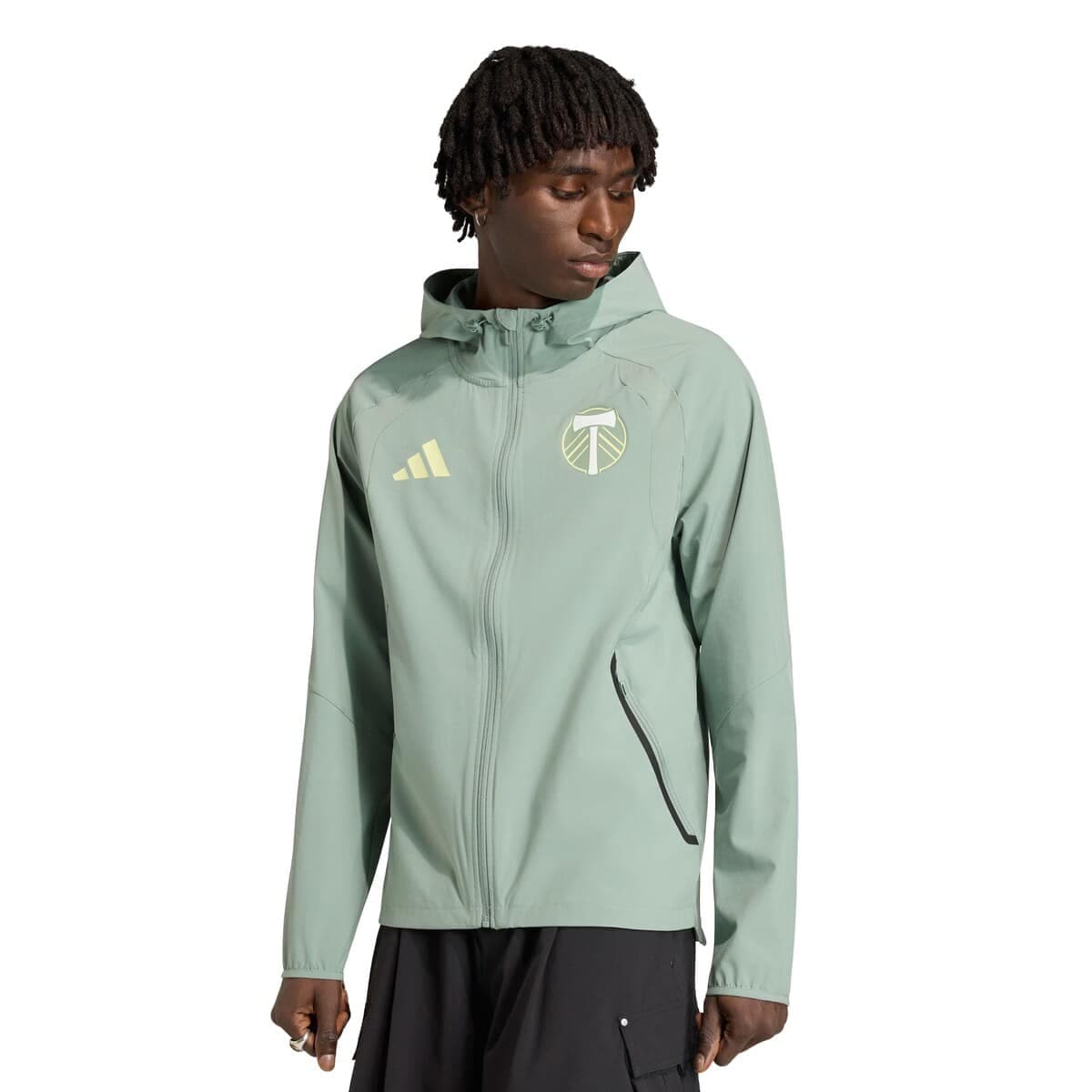 Men's adidas  Light Green Portland Timbers Tiro Travel Full-Zip Hooded Windbreaker - image 1
