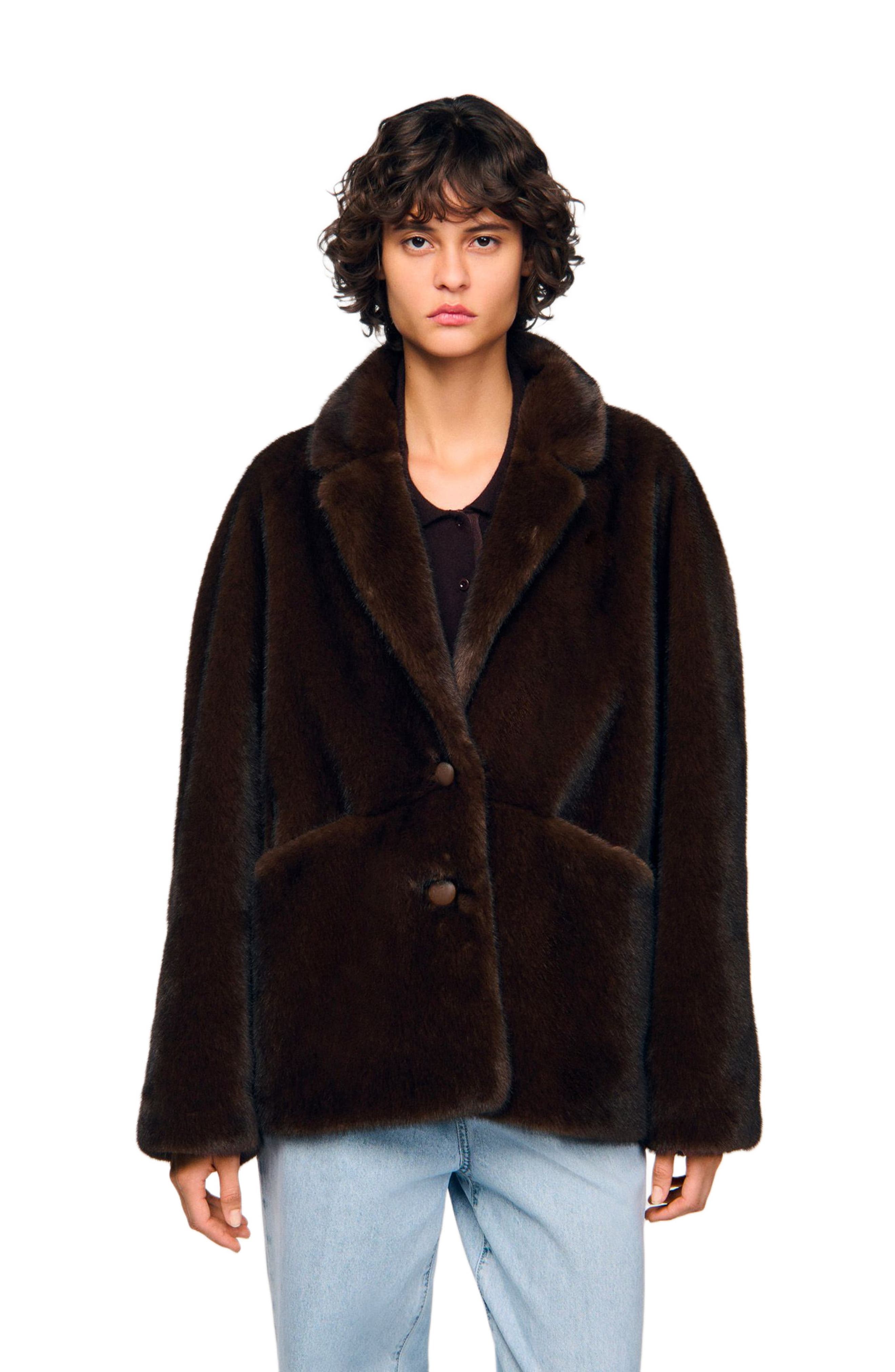 Jacket-style faux fur coat - image 1
