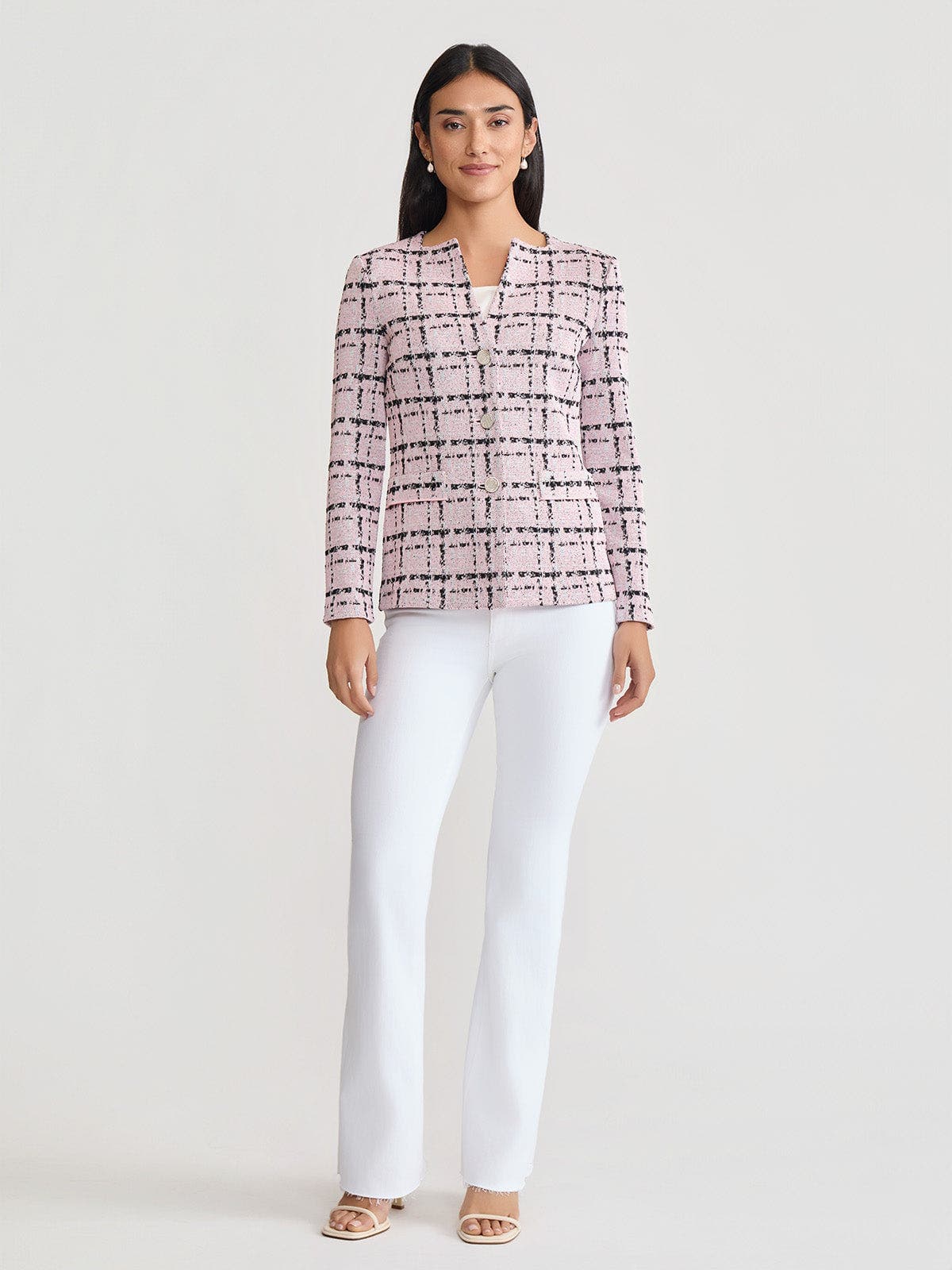 Tailored Plaid Jacquard Knit Jacket - image 1
