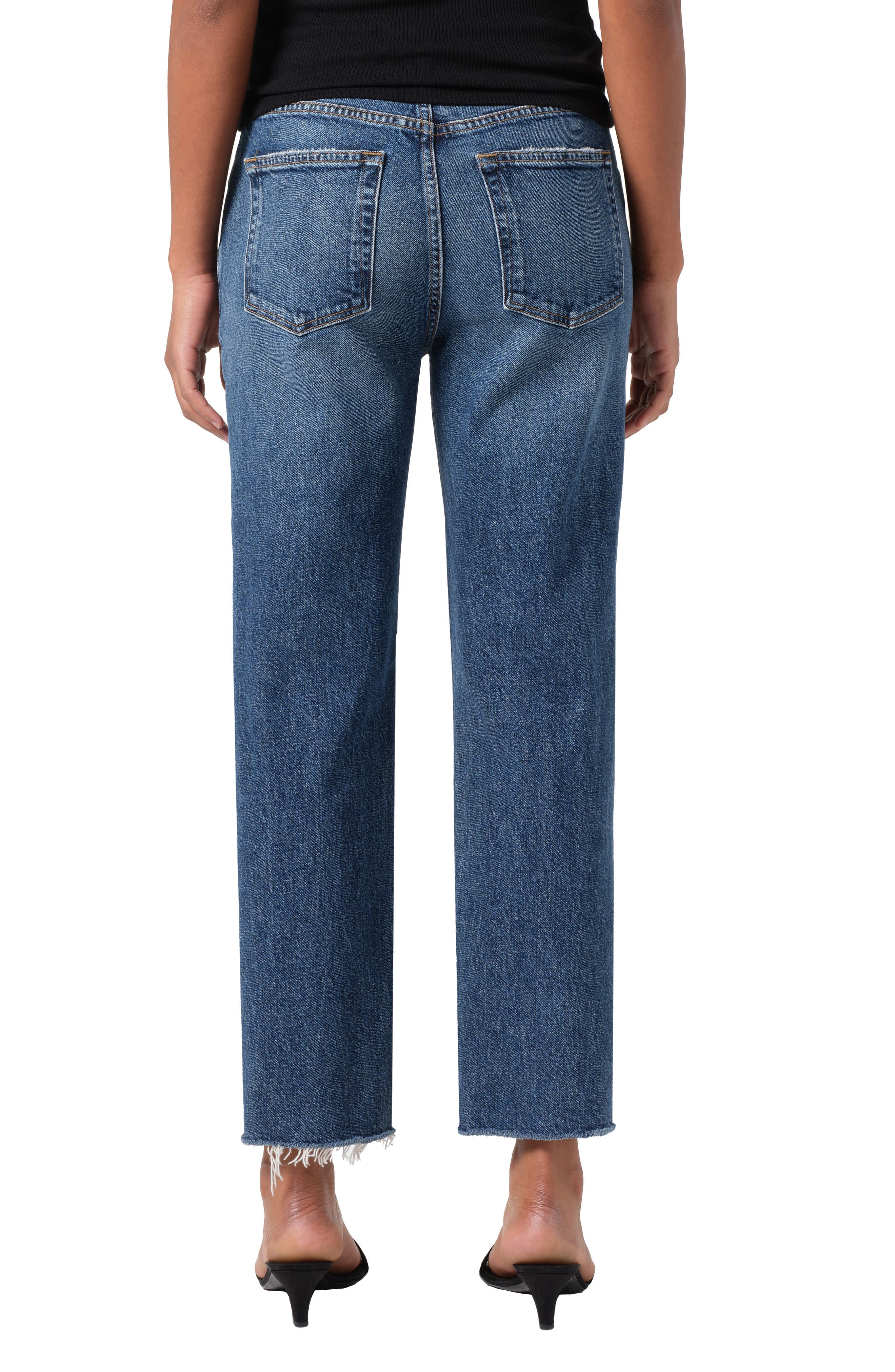 Valen Frayed Mid Rise Ankle Straight Leg Jeans - image 2