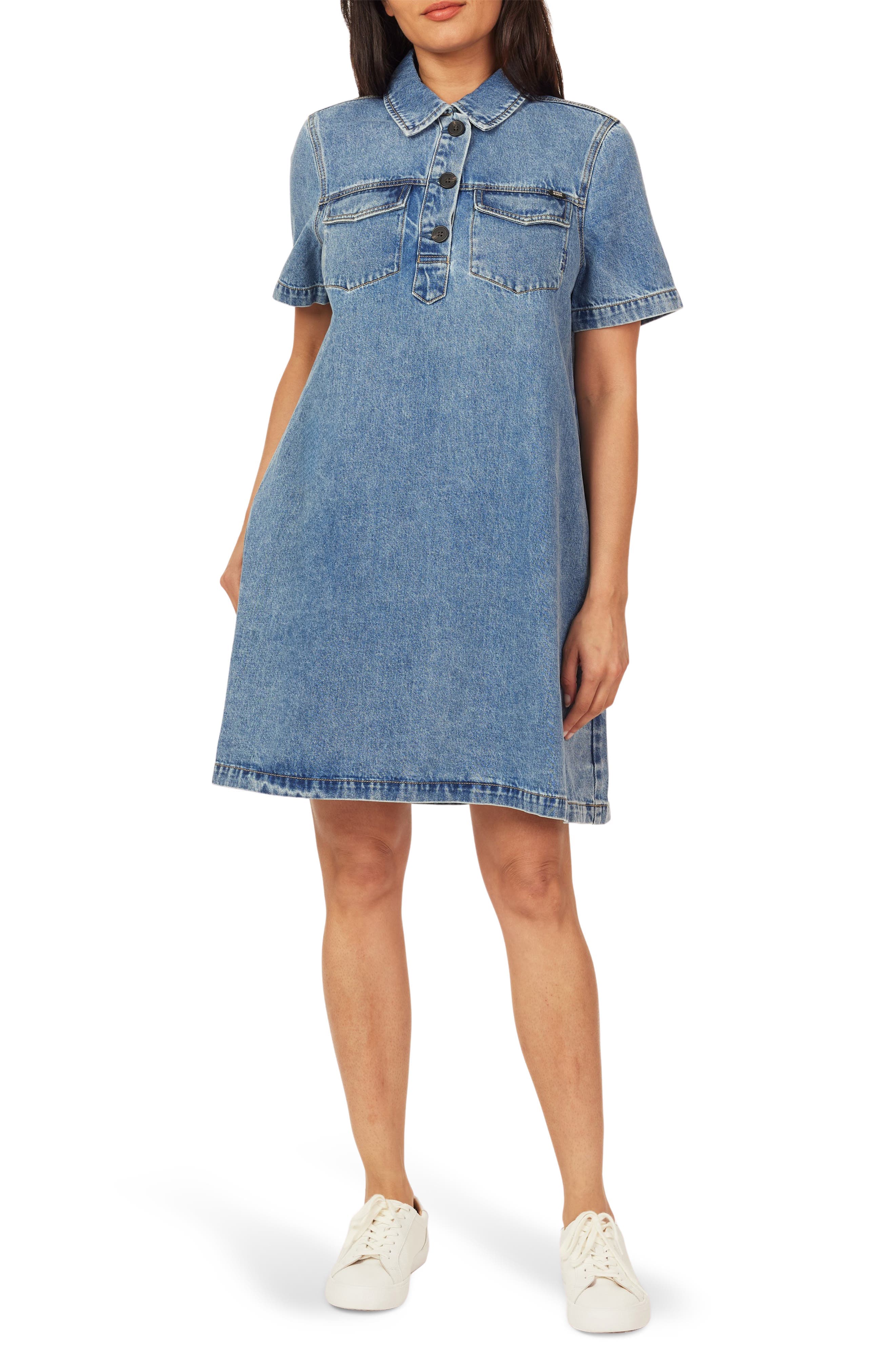 Short Sleeve Denim Polo Dress - image 1